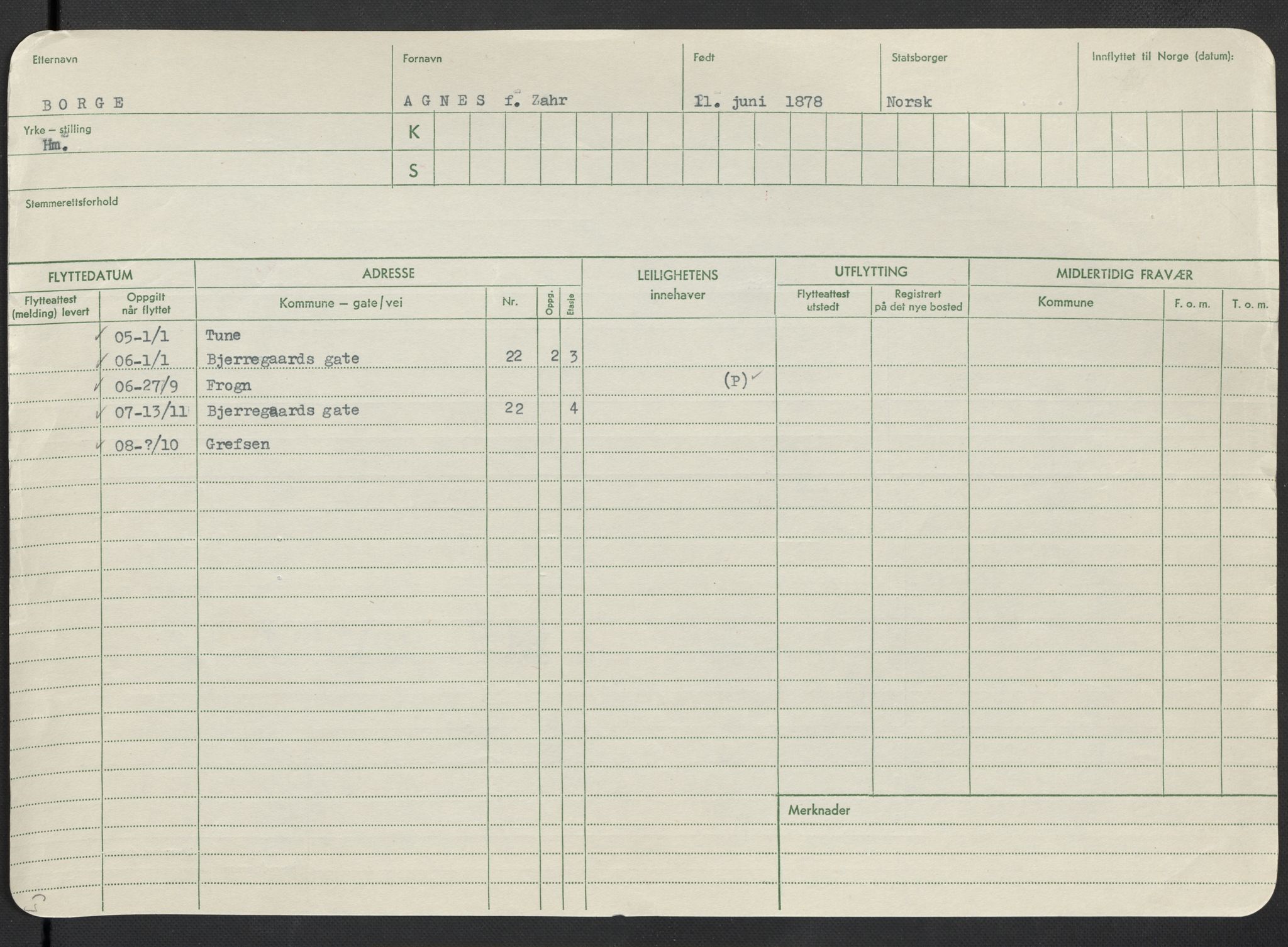 Oslo folkeregister, Registerkort, AV/SAO-A-11715/F/Fa/Fac/L0013: Kvinner, 1906-1914, p. 598a