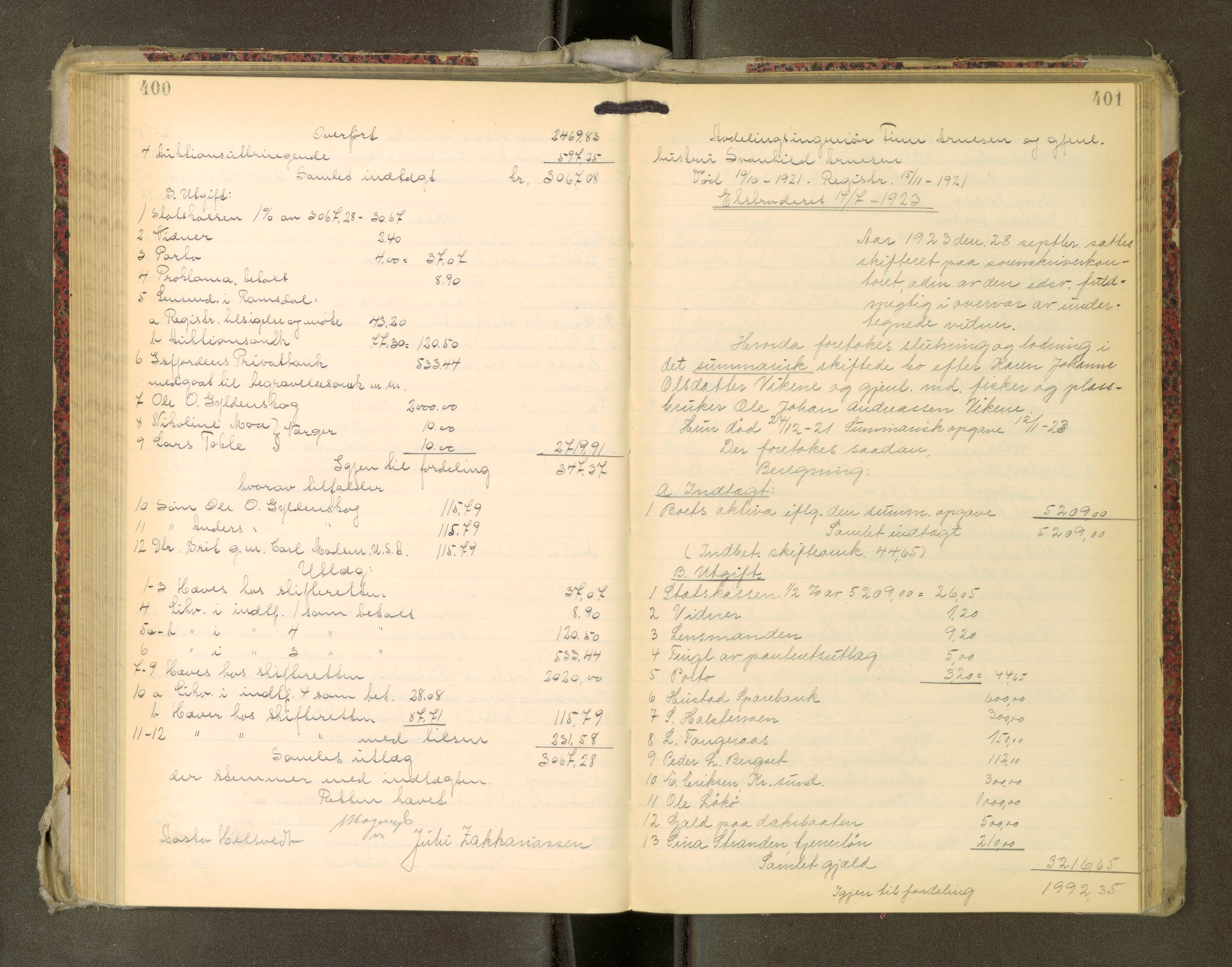 Romsdal sorenskriveri, AV/SAT-A-4149/1/3/3A/L0022: Skifteutlodnings Protokoll, 1920-1924, p. 400-401