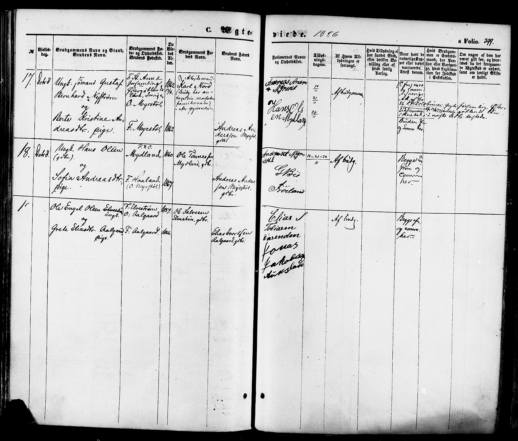 Sokndal sokneprestkontor, AV/SAST-A-101808: Parish register (official) no. A 10, 1874-1886, p. 299