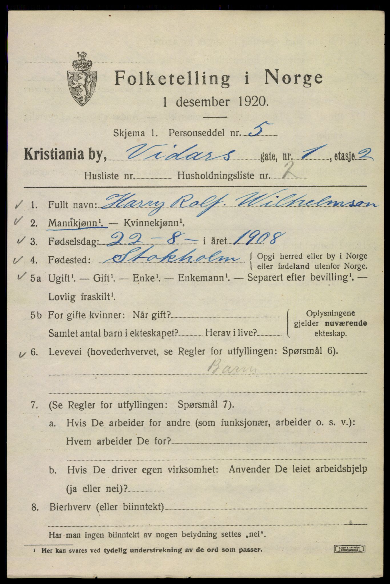 SAO, 1920 census for Kristiania, 1920, p. 636245