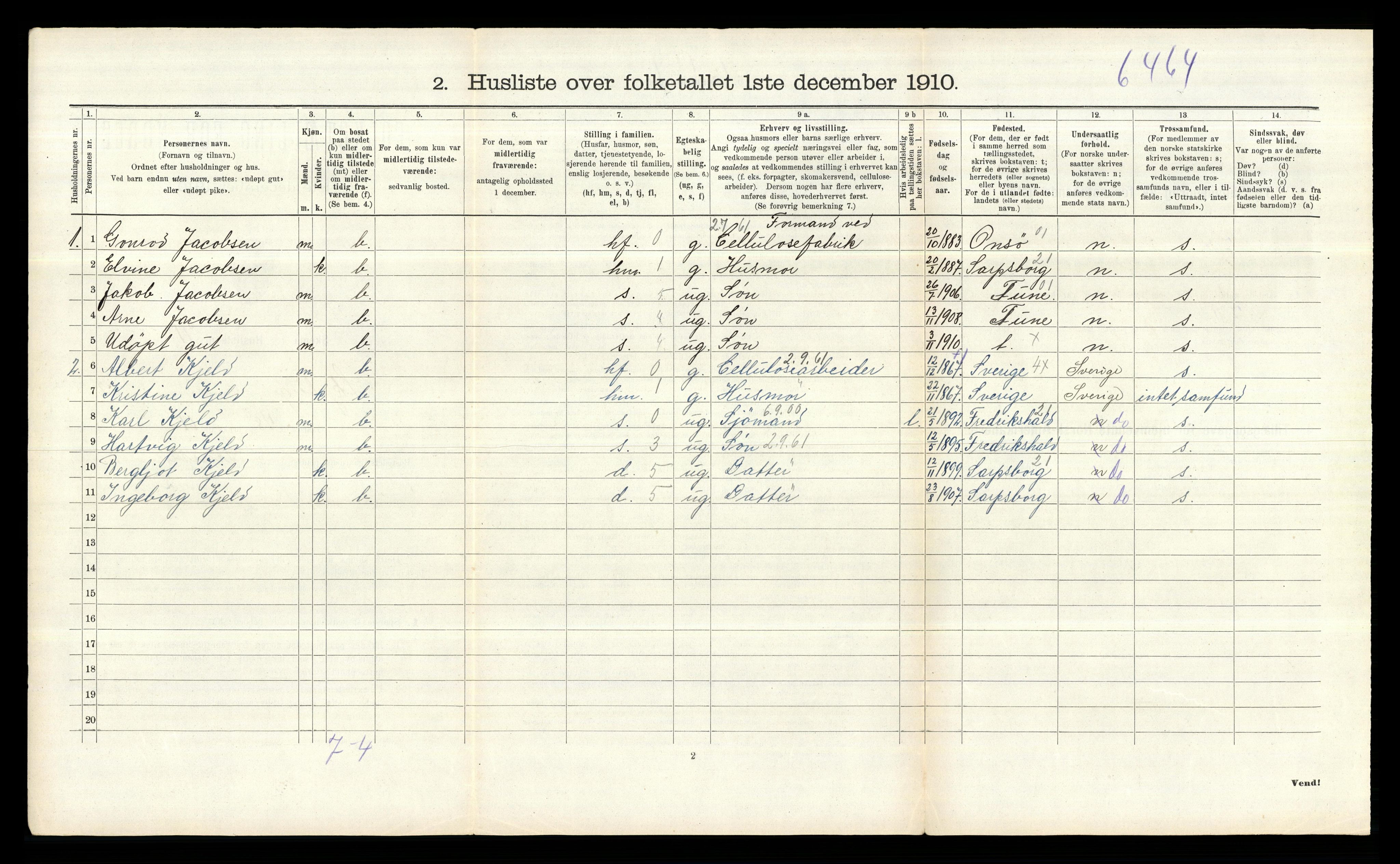 RA, 1910 census for Skjeberg, 1910, p. 367