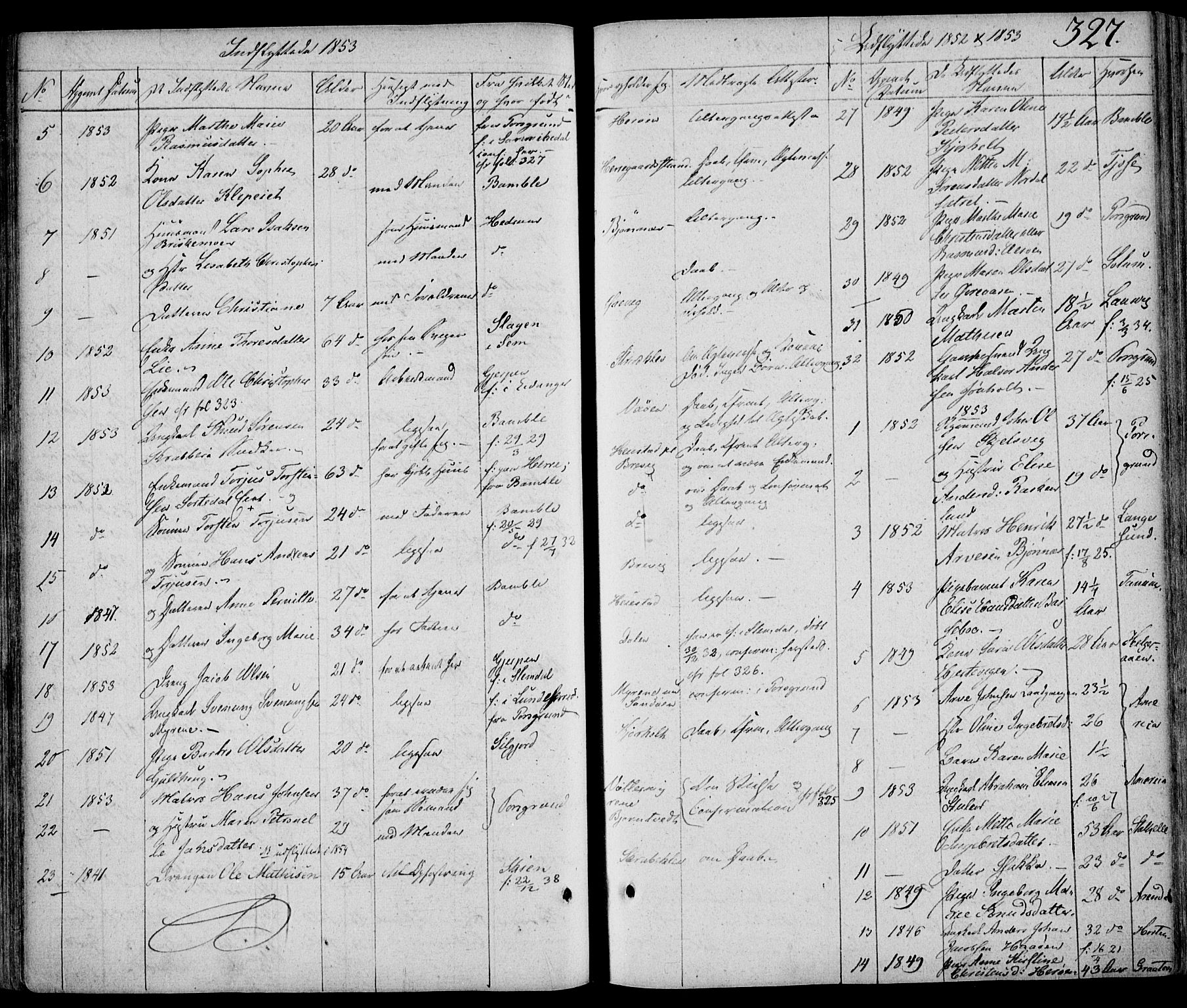 Eidanger kirkebøker, AV/SAKO-A-261/F/Fa/L0008: Parish register (official) no. 8, 1831-1858, p. 327