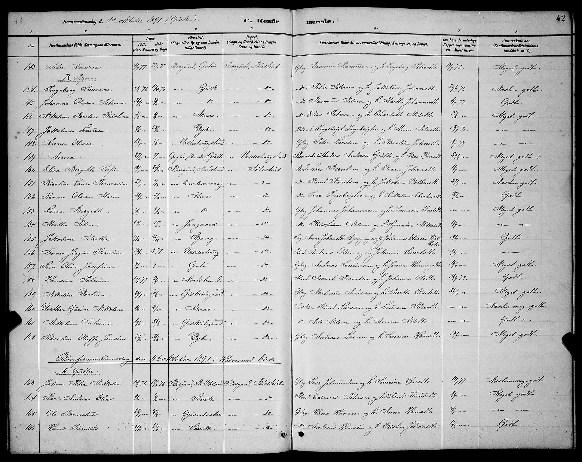 Ministerialprotokoller, klokkerbøker og fødselsregistre - Møre og Romsdal, SAT/A-1454/528/L0430: Parish register (copy) no. 528C11, 1884-1899, p. 42