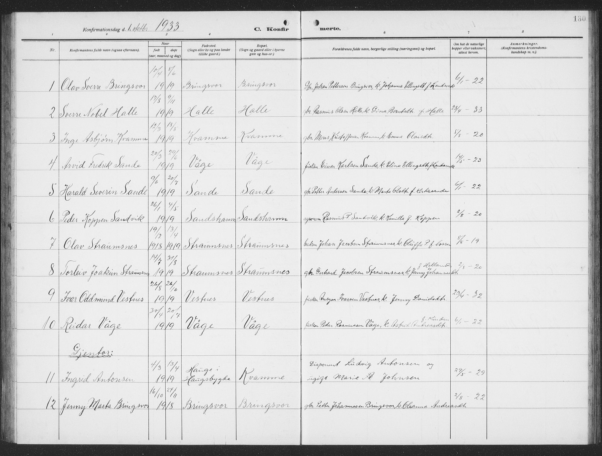 Ministerialprotokoller, klokkerbøker og fødselsregistre - Møre og Romsdal, AV/SAT-A-1454/503/L0051: Parish register (copy) no. 503C06, 1923-1938, p. 130