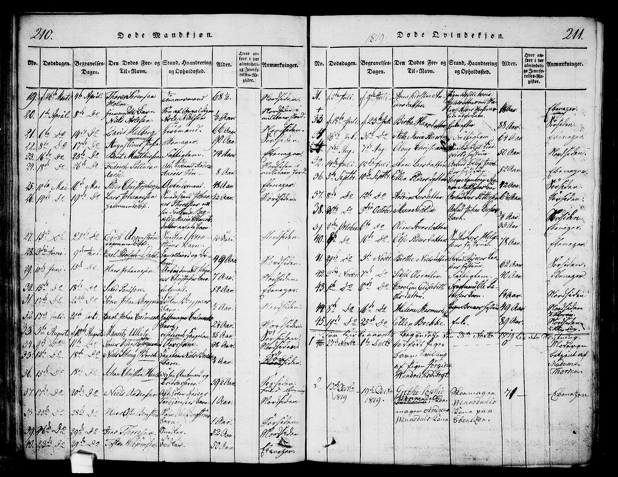 Halden prestekontor Kirkebøker, SAO/A-10909/G/Ga/L0001: Parish register (copy) no. 1, 1815-1833, p. 210-211