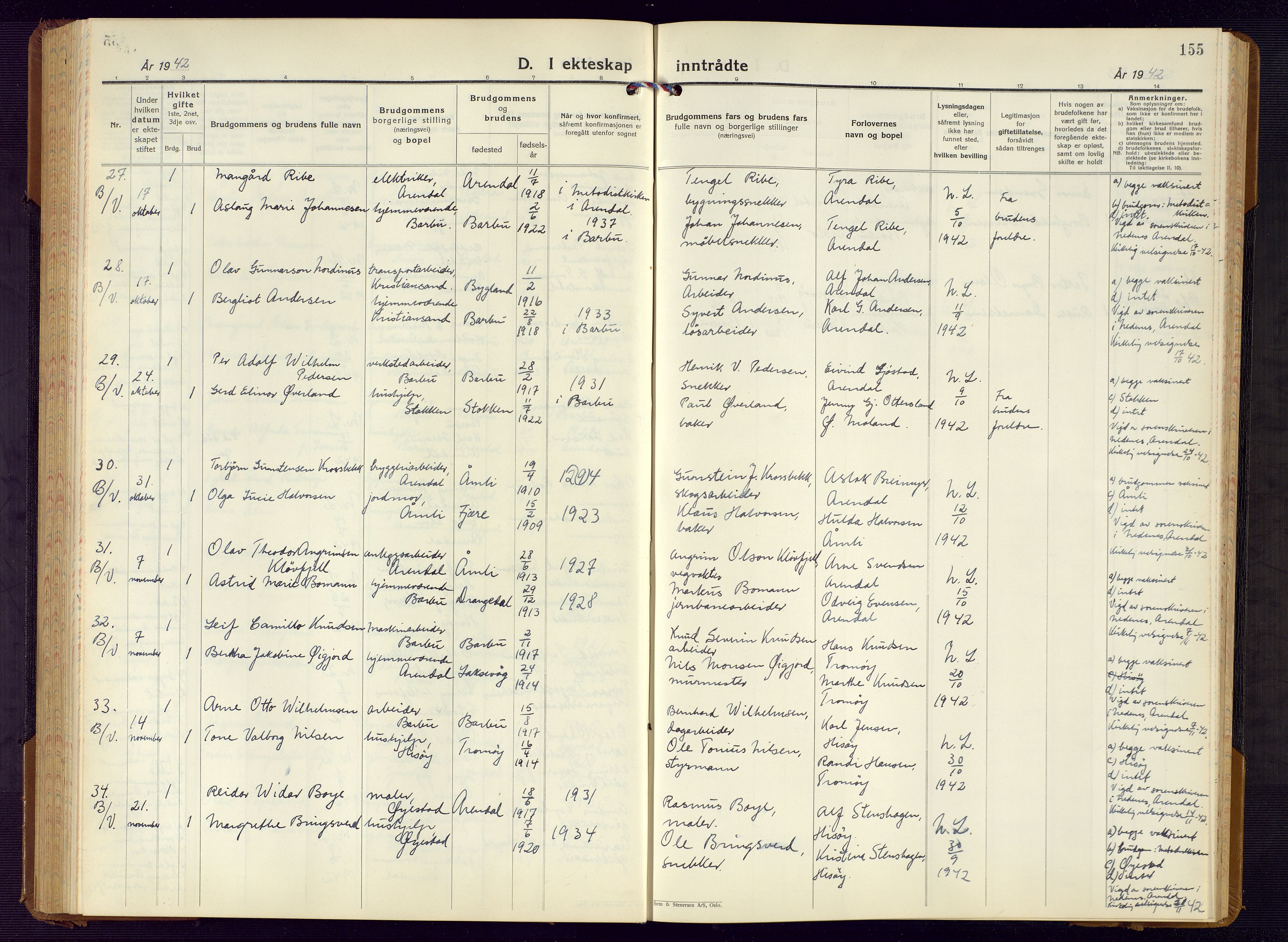 Barbu sokneprestkontor, AV/SAK-1111-0003/F/Fb/L0006: Parish register (copy) no. B 6, 1937-1947, p. 155