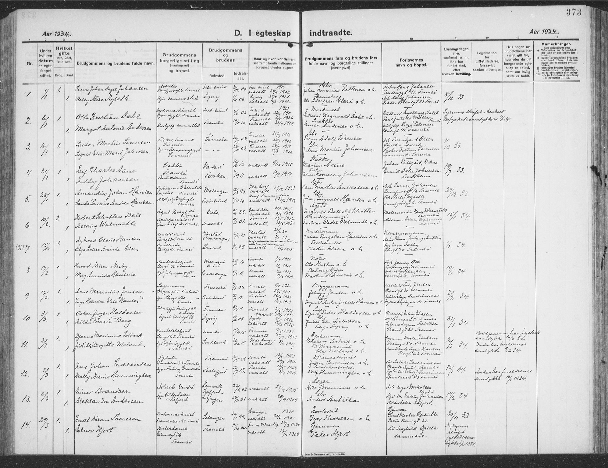 Tromsø sokneprestkontor/stiftsprosti/domprosti, SATØ/S-1343/G/Gb/L0010klokker: Parish register (copy) no. 10, 1925-1937, p. 373