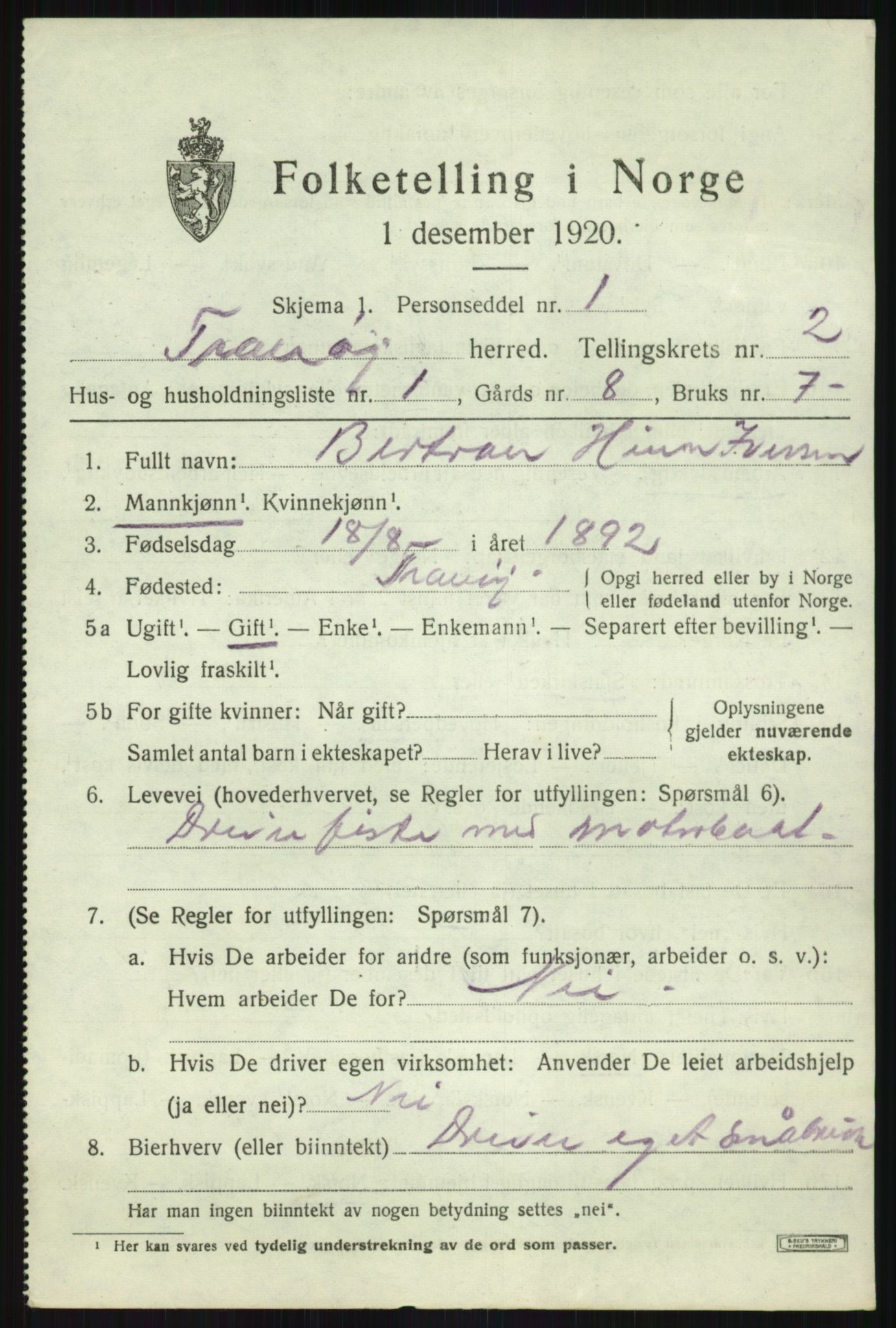 SATØ, 1920 census for Tranøy, 1920, p. 1155