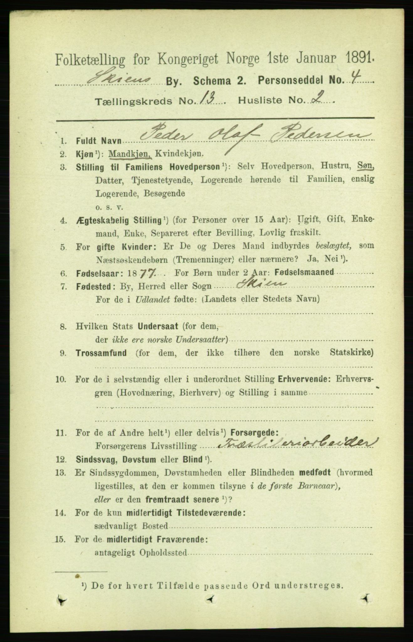 RA, 1891 census for 0806 Skien, 1891, p. 4093