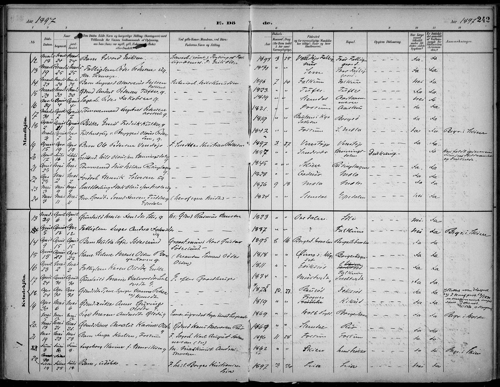 Gjerpen kirkebøker, SAKO/A-265/F/Fa/L0011: Parish register (official) no. I 11, 1896-1904, p. 242