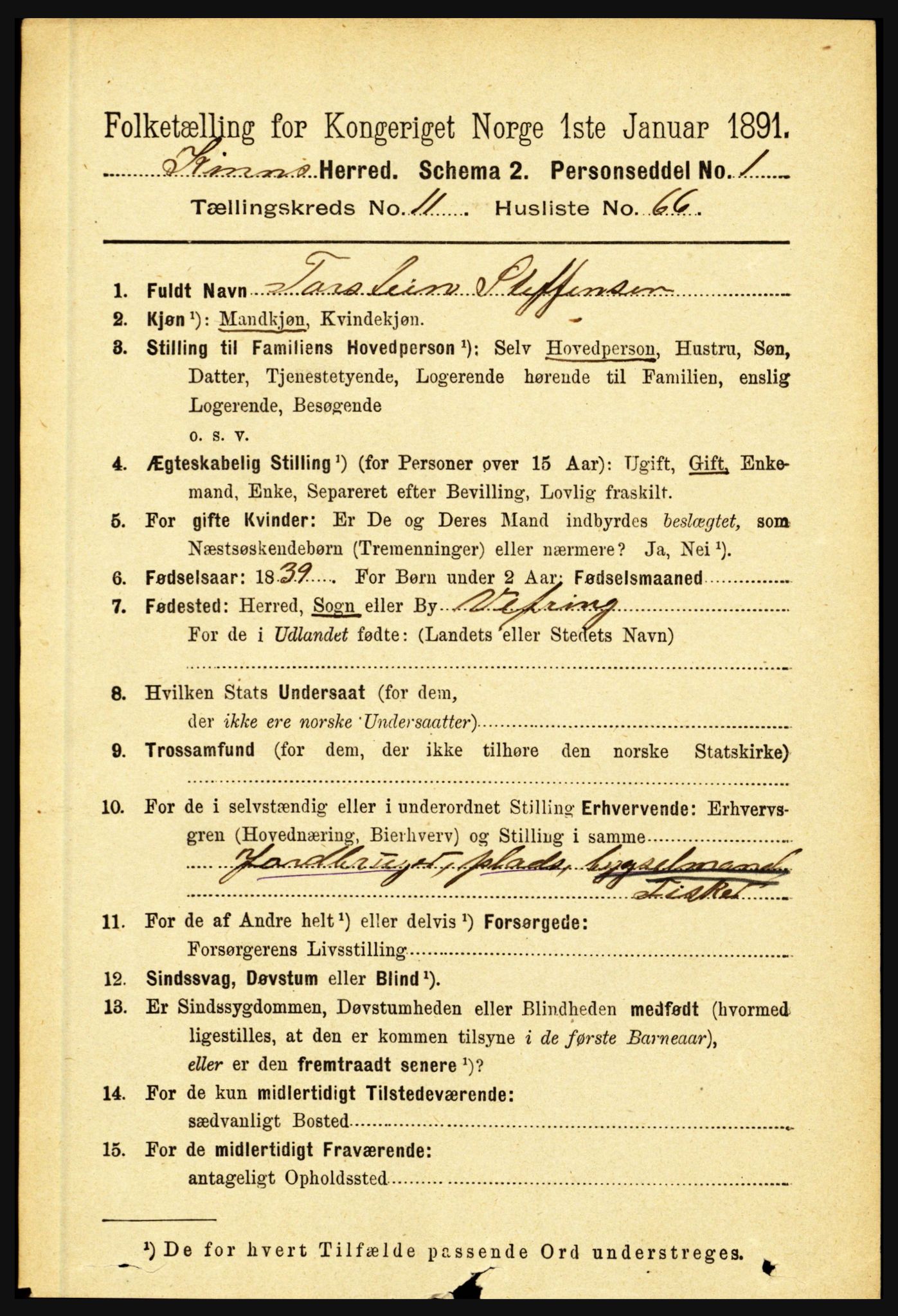 RA, 1891 census for 1437 Kinn, 1891, p. 4427