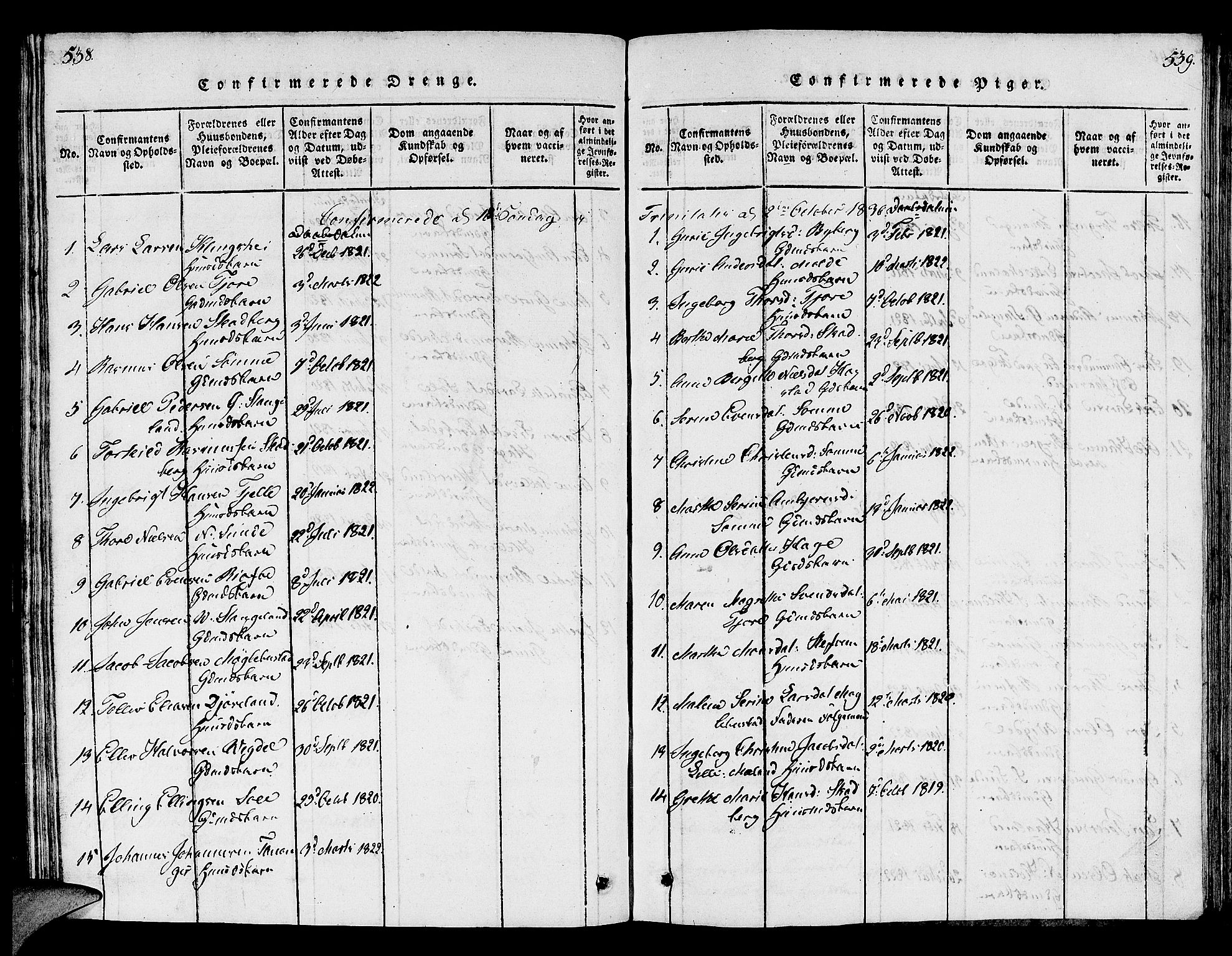 Håland sokneprestkontor, AV/SAST-A-101802/001/30BB/L0001: Parish register (copy) no. B 1, 1815-1845, p. 538-539