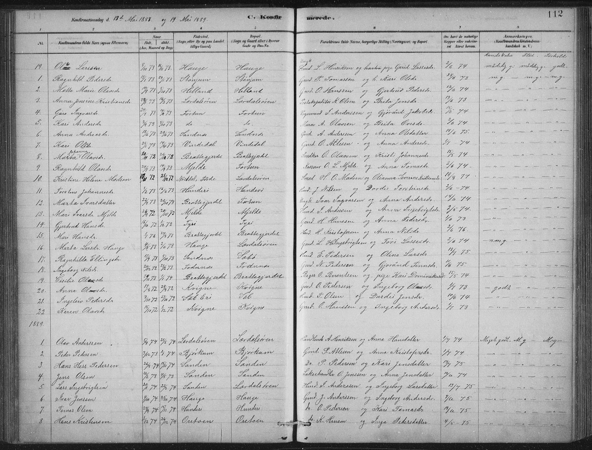 Lærdal sokneprestembete, AV/SAB-A-81201: Parish register (official) no. D  1, 1878-1908, p. 112