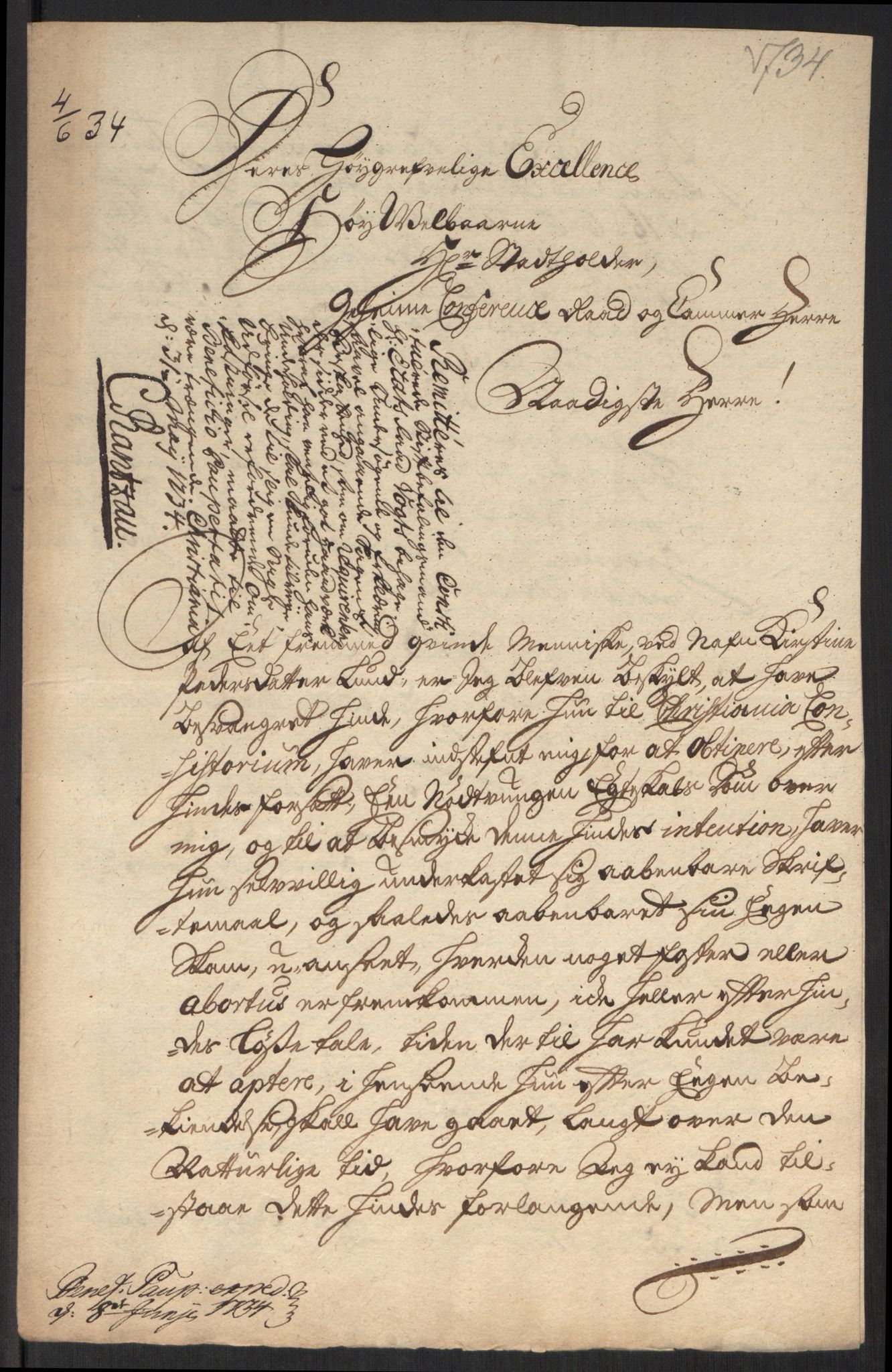 Stattholderembetet 1572-1771, AV/RA-EA-2870/Ef/L0107: Brev fra embetsmenn og andre, 1733-1734, p. 272