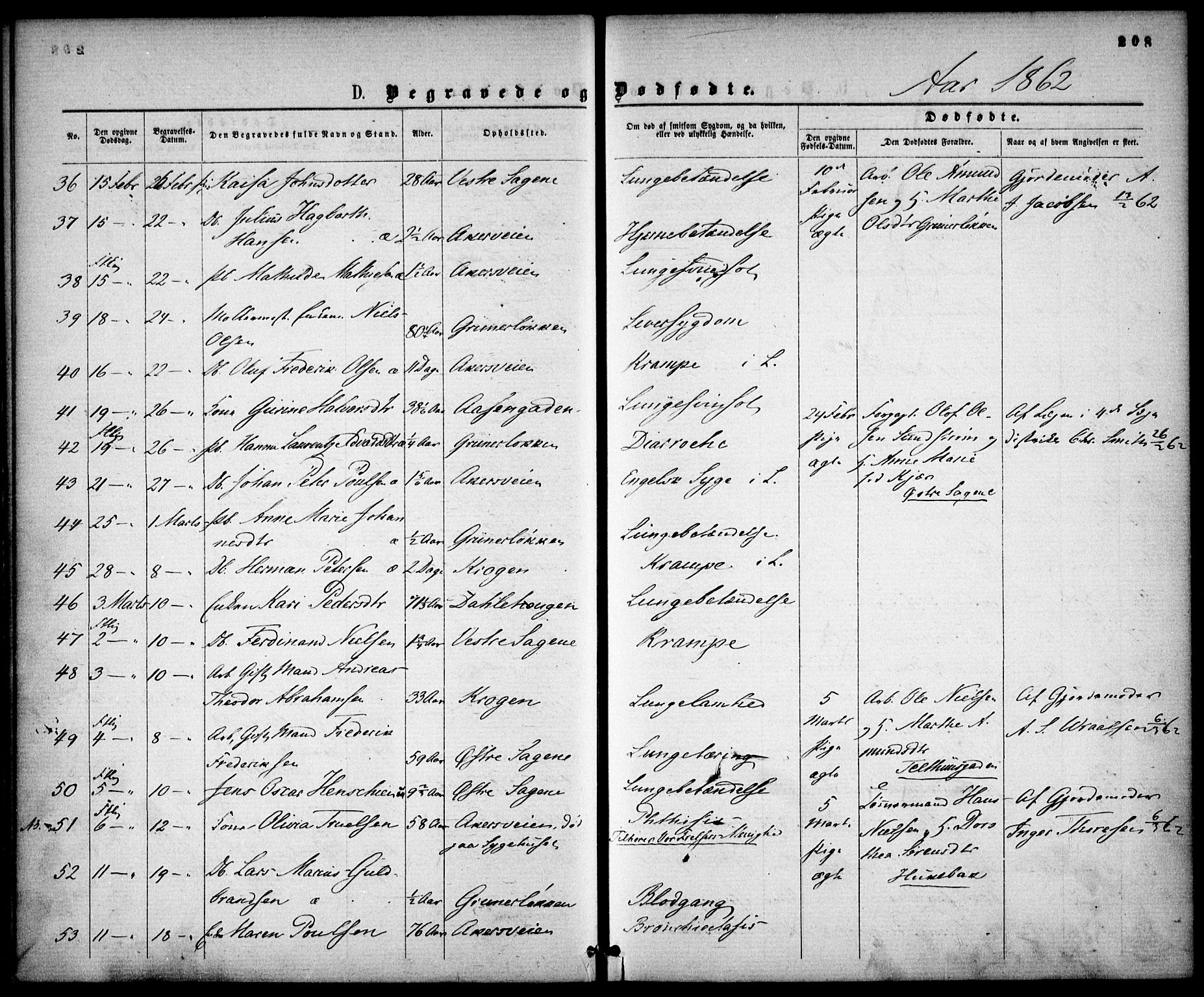 Gamle Aker prestekontor Kirkebøker, AV/SAO-A-10617a/F/L0001: Parish register (official) no. 1, 1861-1865, p. 208