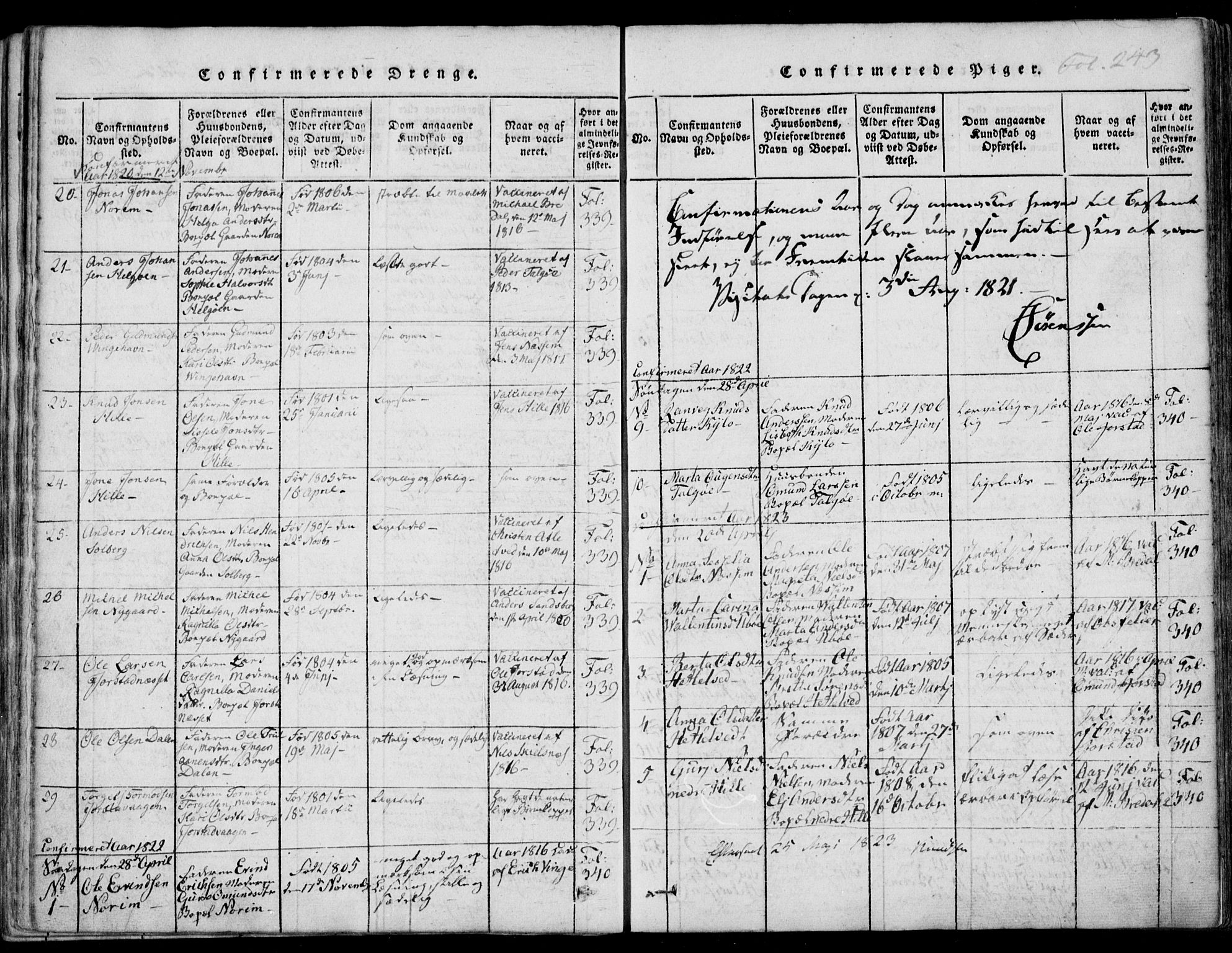 Nedstrand sokneprestkontor, AV/SAST-A-101841/01/IV: Parish register (official) no. A 7, 1816-1870, p. 243