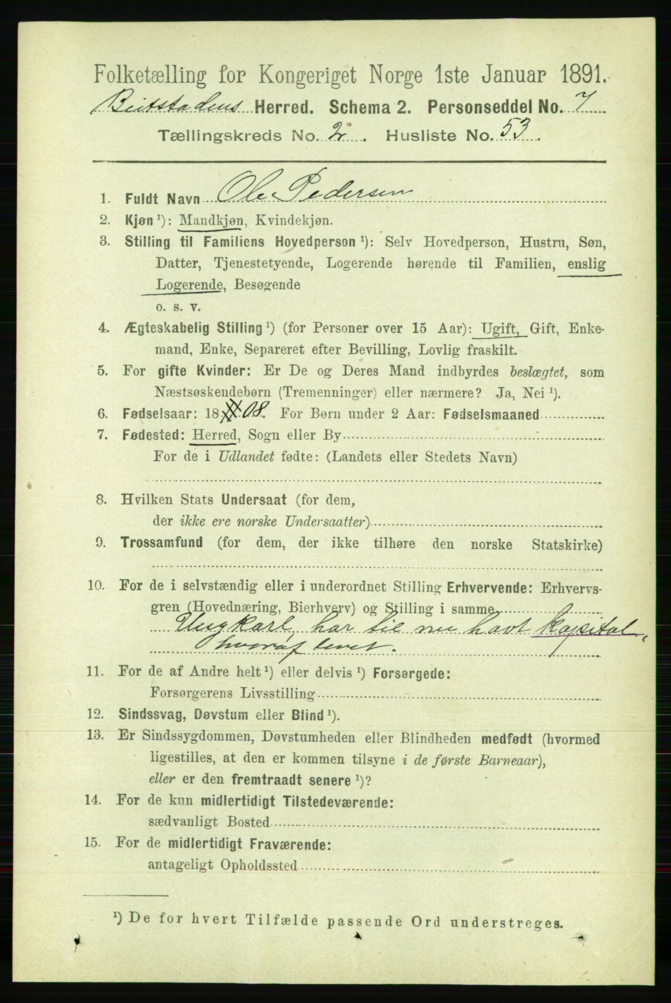 RA, 1891 census for 1727 Beitstad, 1891, p. 670