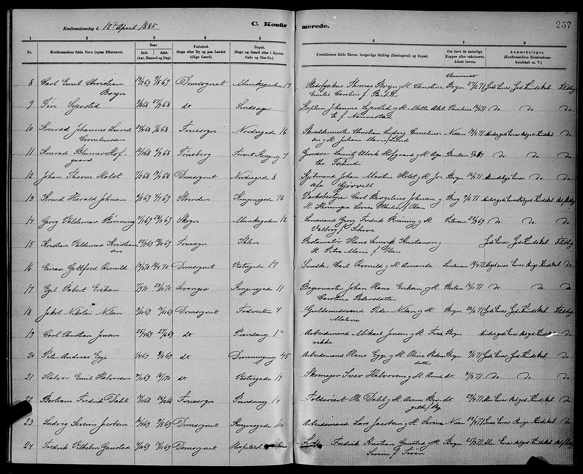 Ministerialprotokoller, klokkerbøker og fødselsregistre - Sør-Trøndelag, SAT/A-1456/601/L0092: Parish register (copy) no. 601C10, 1884-1897, p. 257