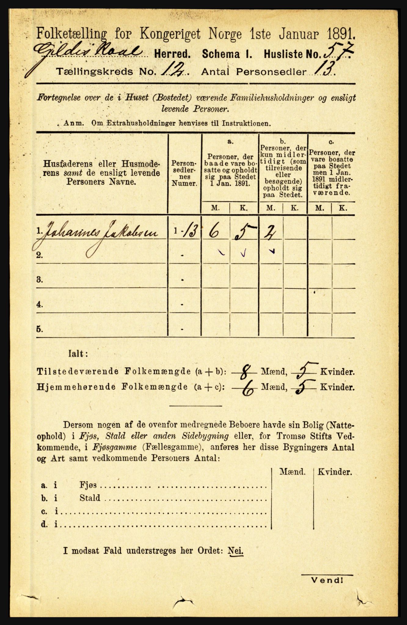 RA, 1891 census for 1838 Gildeskål, 1891, p. 3699