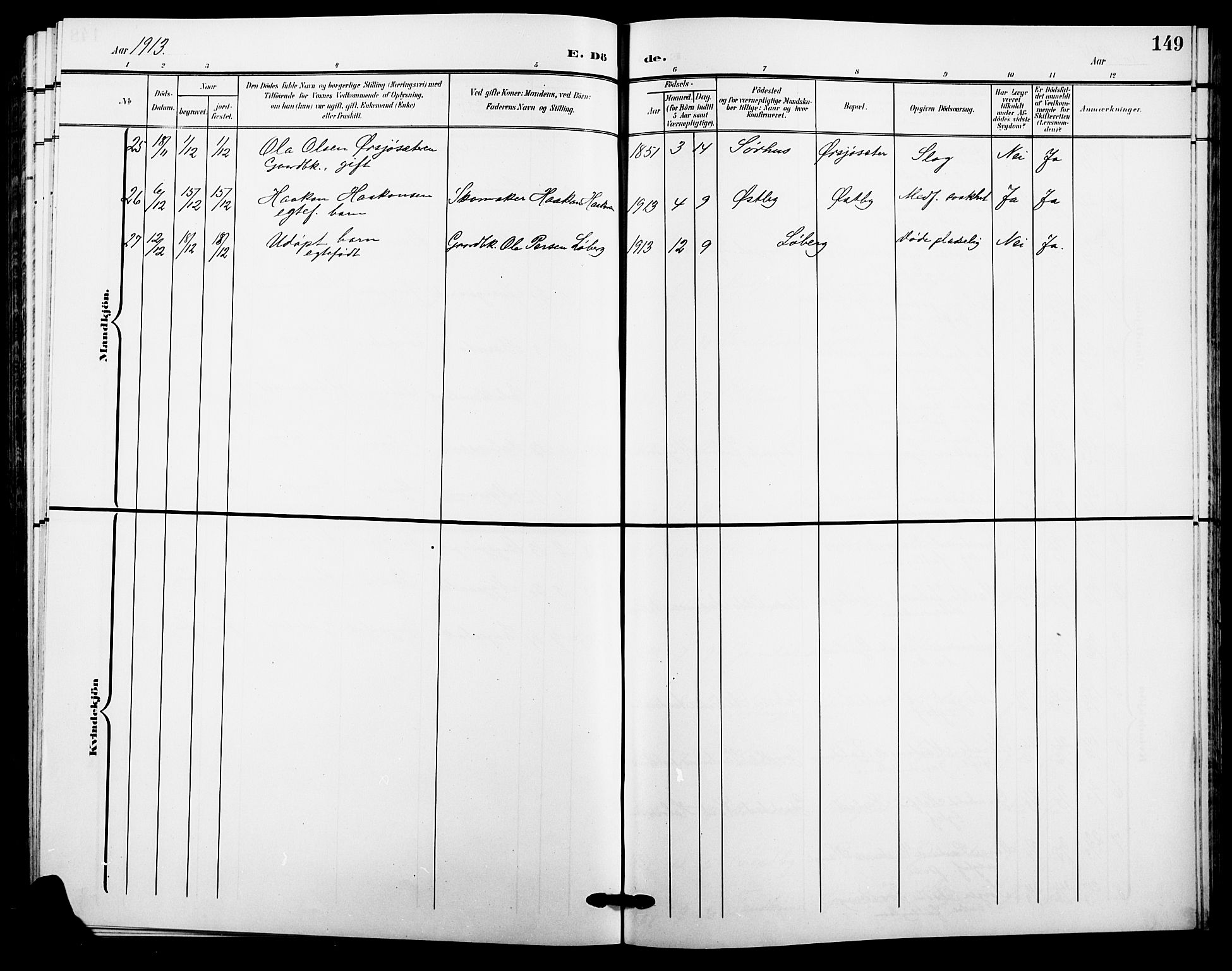 Trysil prestekontor, SAH/PREST-046/H/Ha/Hab/L0009: Parish register (copy) no. 9, 1904-1924, p. 149