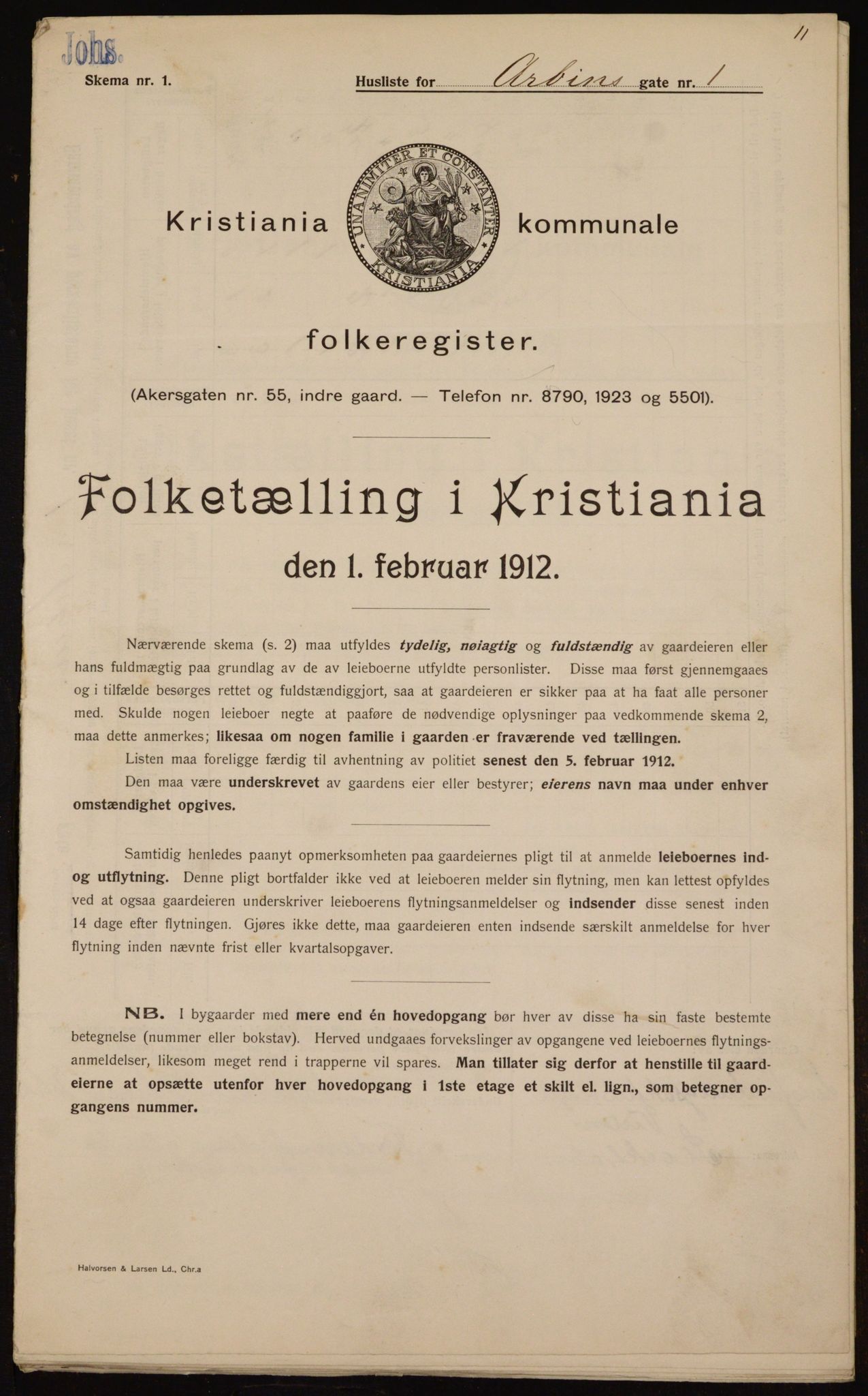 OBA, Municipal Census 1912 for Kristiania, 1912, p. 1417
