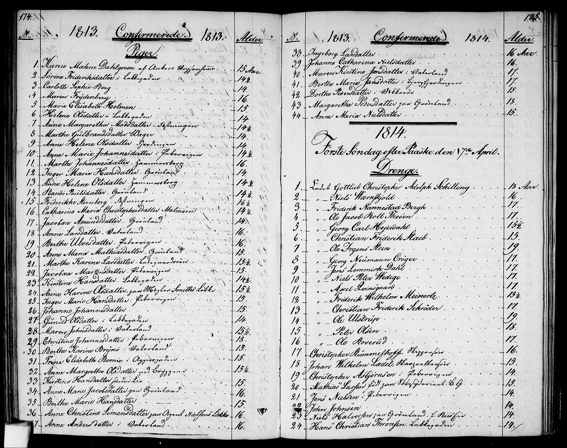 Garnisonsmenigheten Kirkebøker, SAO/A-10846/G/Ga/L0002: Parish register (copy) no. 2, 1810-1814, p. 174-175