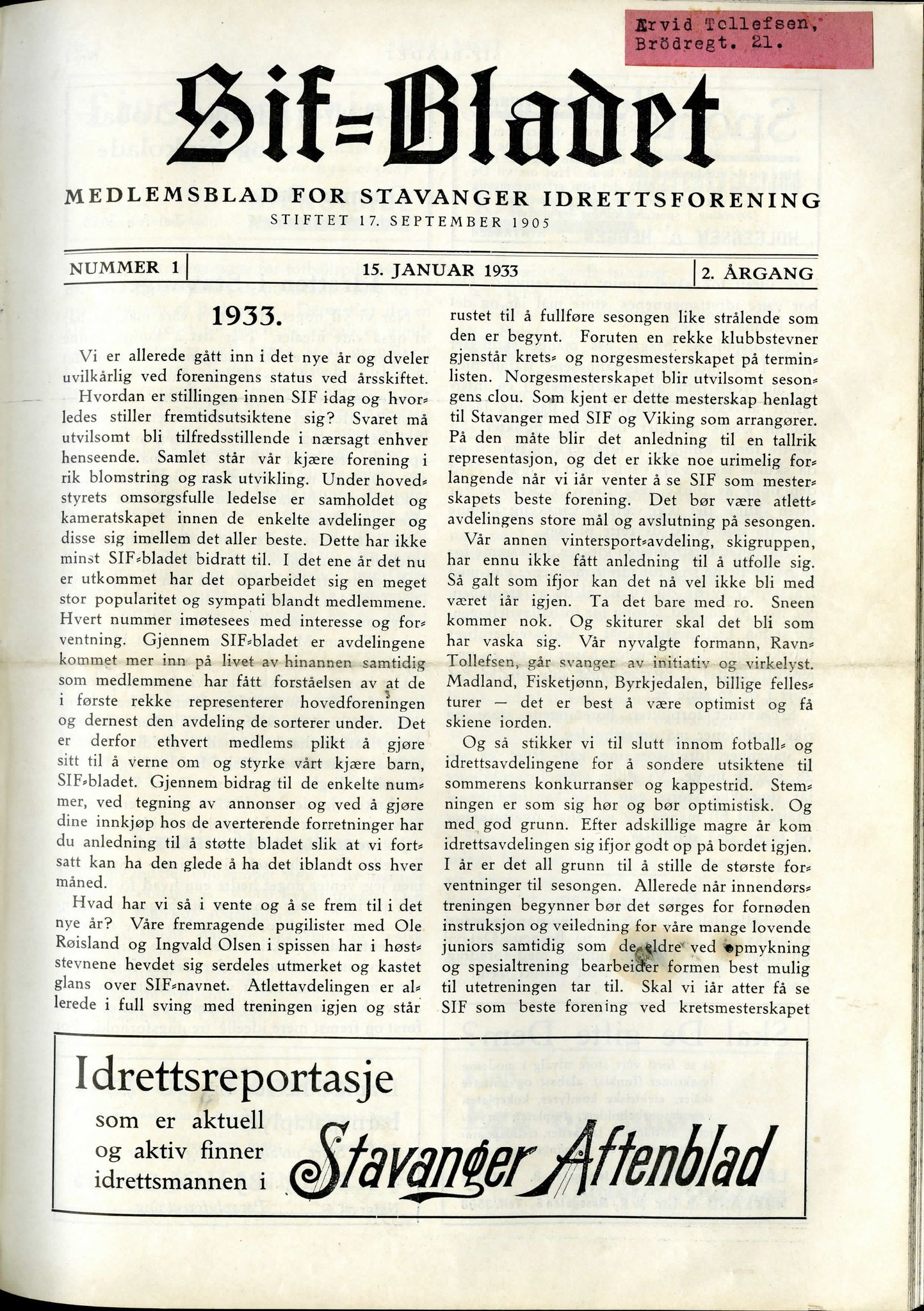 , SIF-bladet 1933, 1933