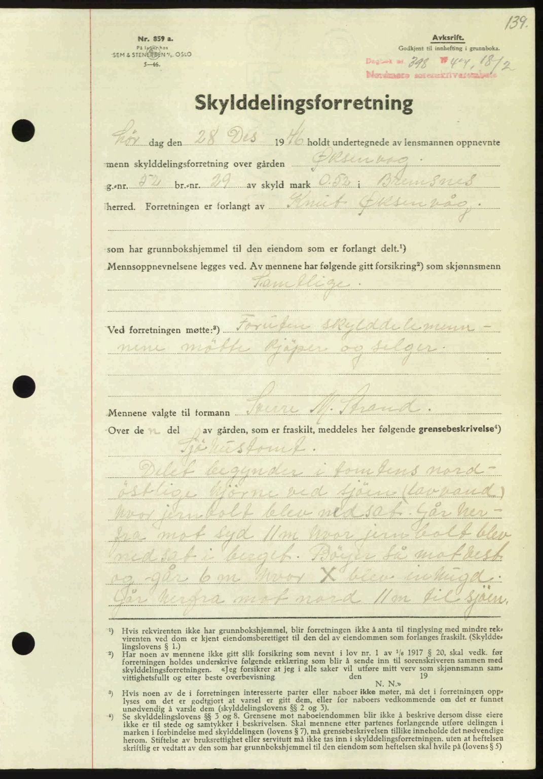 Nordmøre sorenskriveri, AV/SAT-A-4132/1/2/2Ca: Mortgage book no. A104, 1947-1947, Diary no: : 398/1947