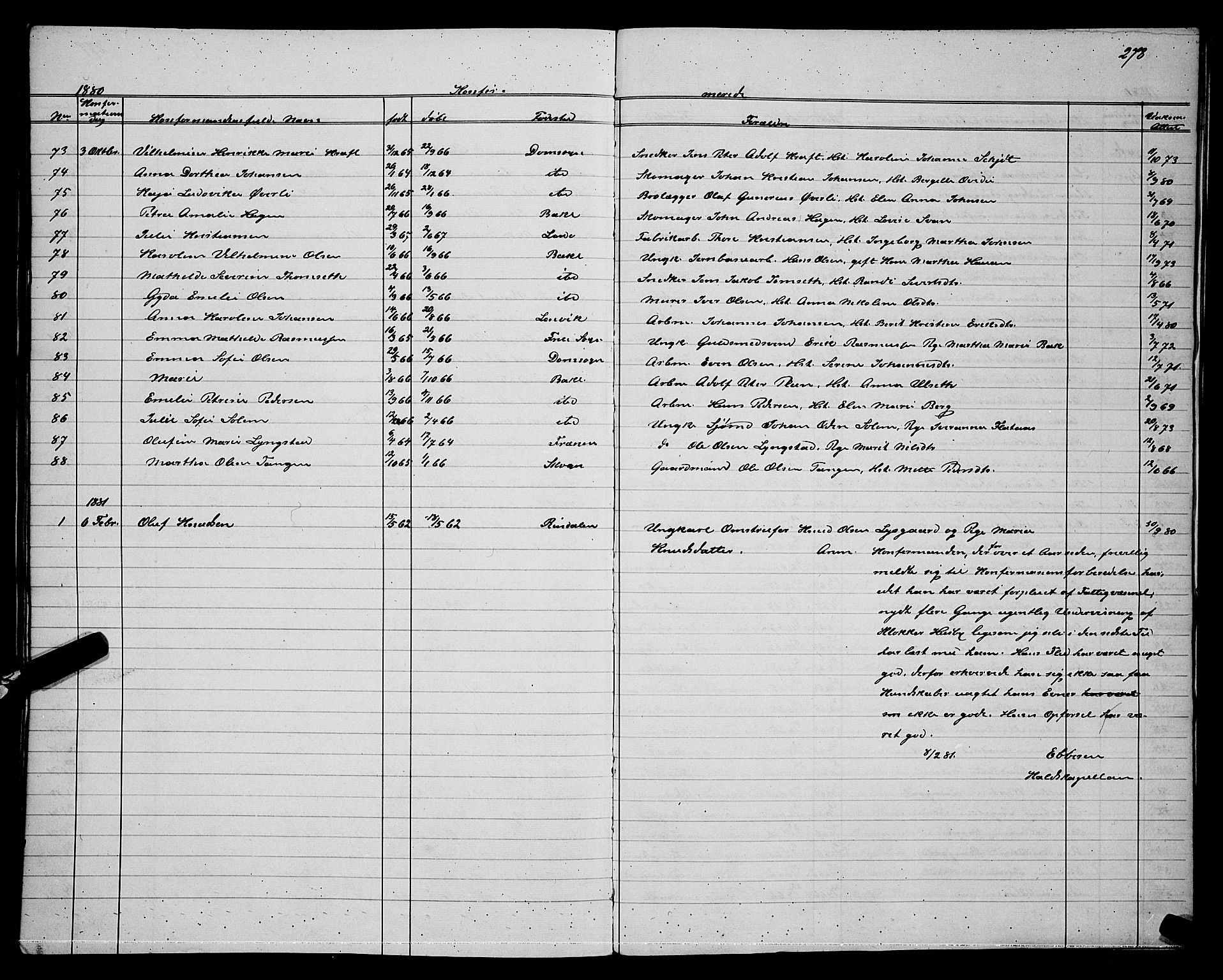 Ministerialprotokoller, klokkerbøker og fødselsregistre - Sør-Trøndelag, SAT/A-1456/604/L0220: Parish register (copy) no. 604C03, 1870-1885, p. 278