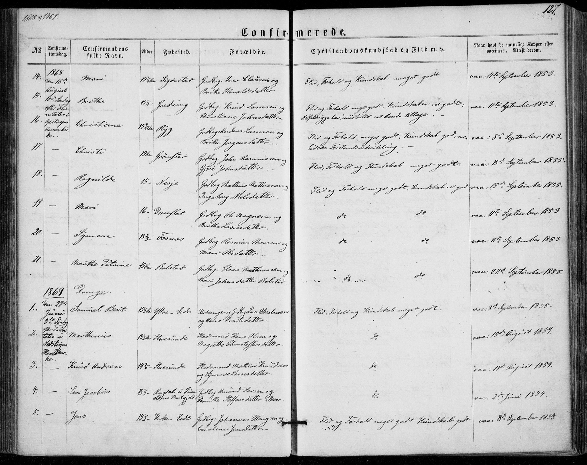 Stryn Sokneprestembete, SAB/A-82501: Parish register (official) no. A 3, 1862-1877, p. 127