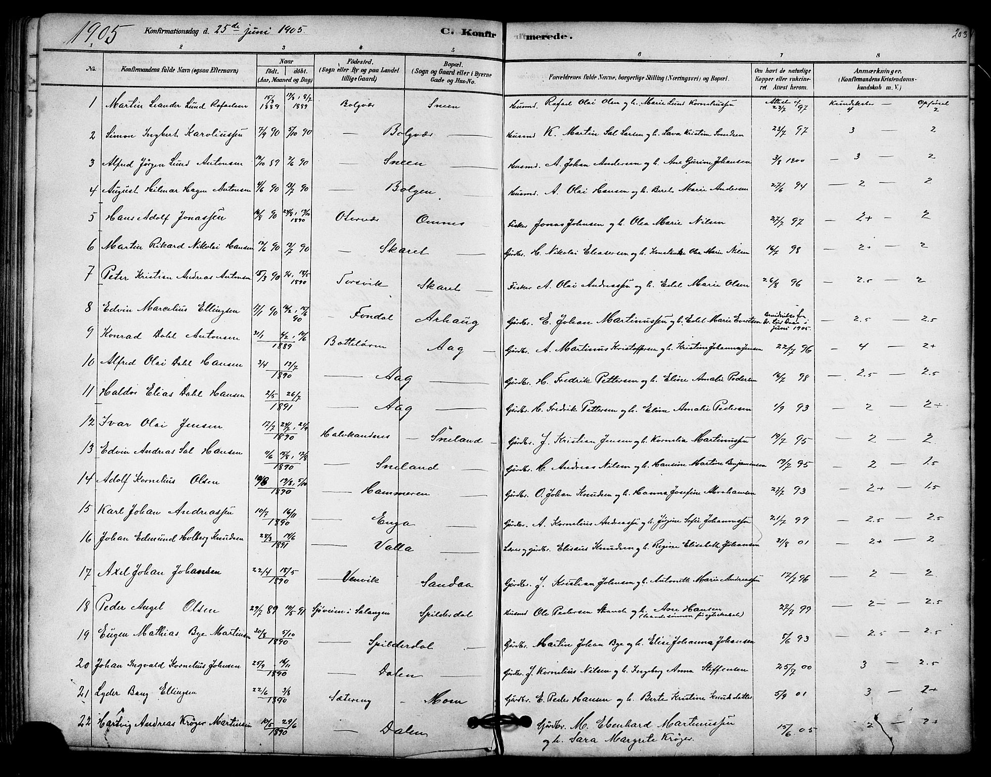 Ministerialprotokoller, klokkerbøker og fødselsregistre - Nordland, SAT/A-1459/843/L0626: Parish register (official) no. 843A01, 1878-1907, p. 203
