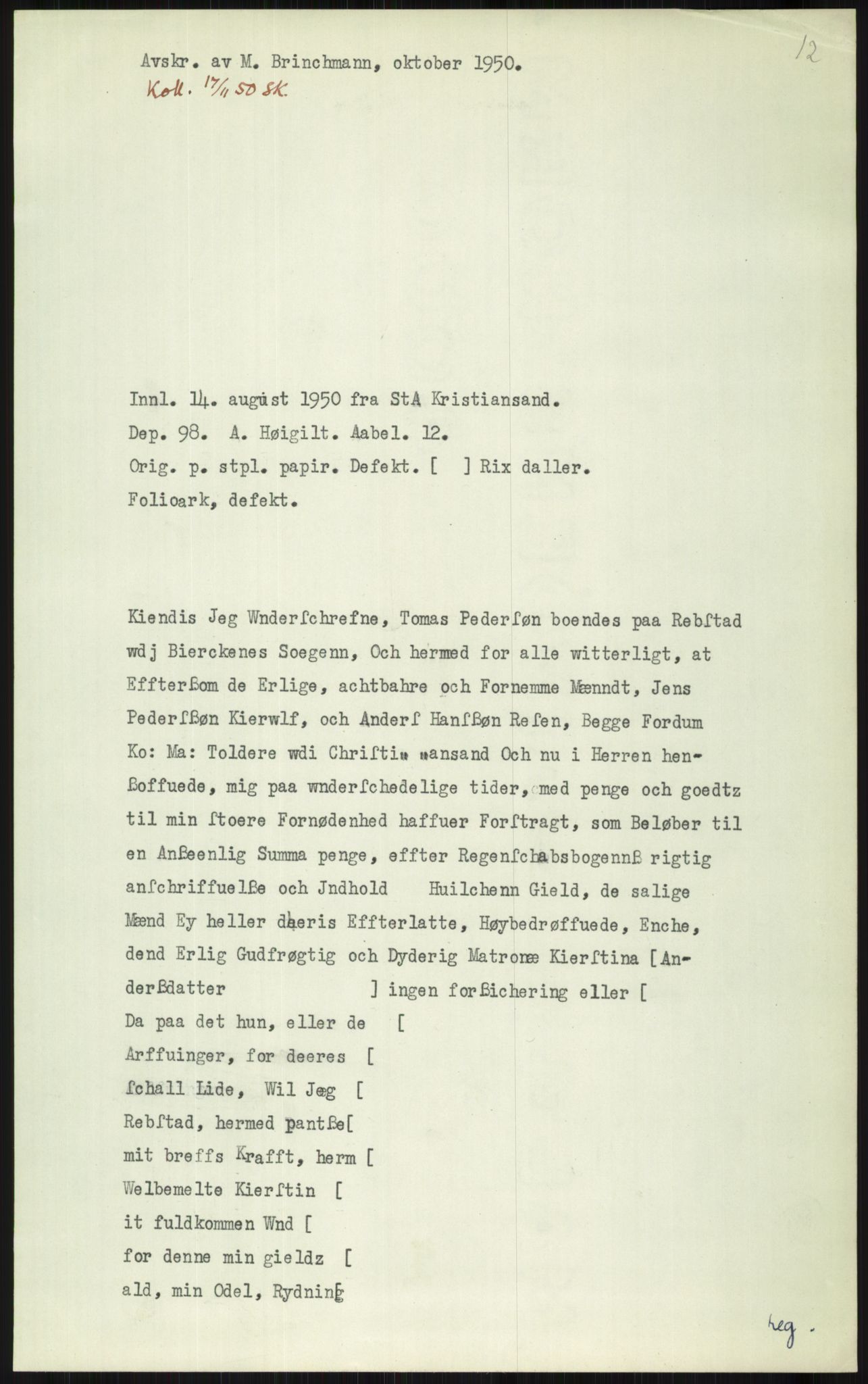 Samlinger til kildeutgivelse, Diplomavskriftsamlingen, AV/RA-EA-4053/H/Ha, p. 3304