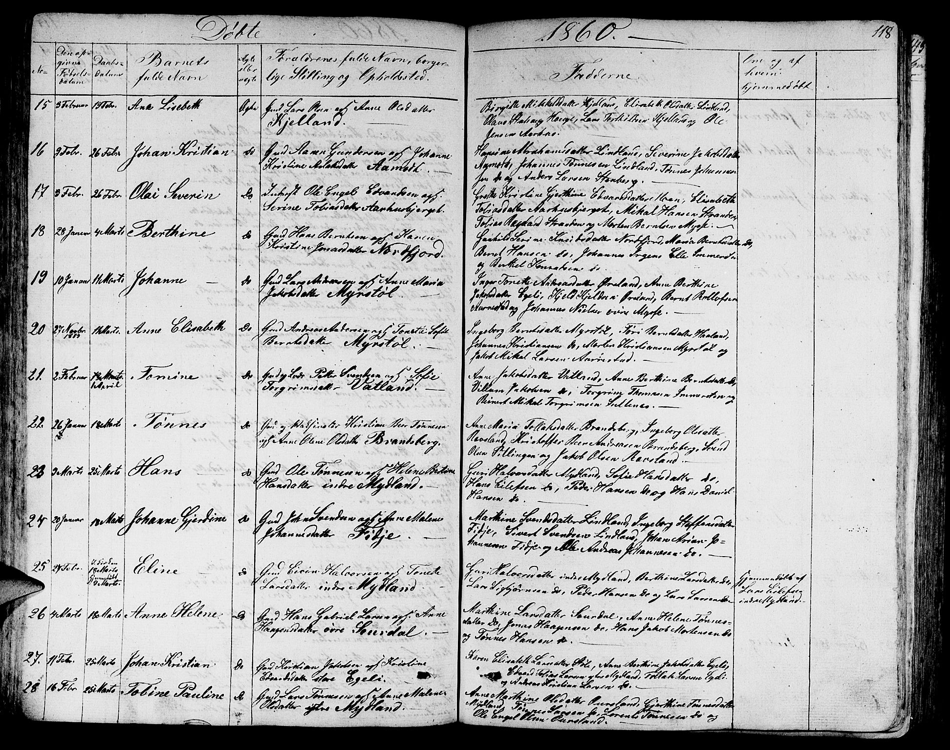 Sokndal sokneprestkontor, AV/SAST-A-101808: Parish register (copy) no. B 2, 1849-1865, p. 118