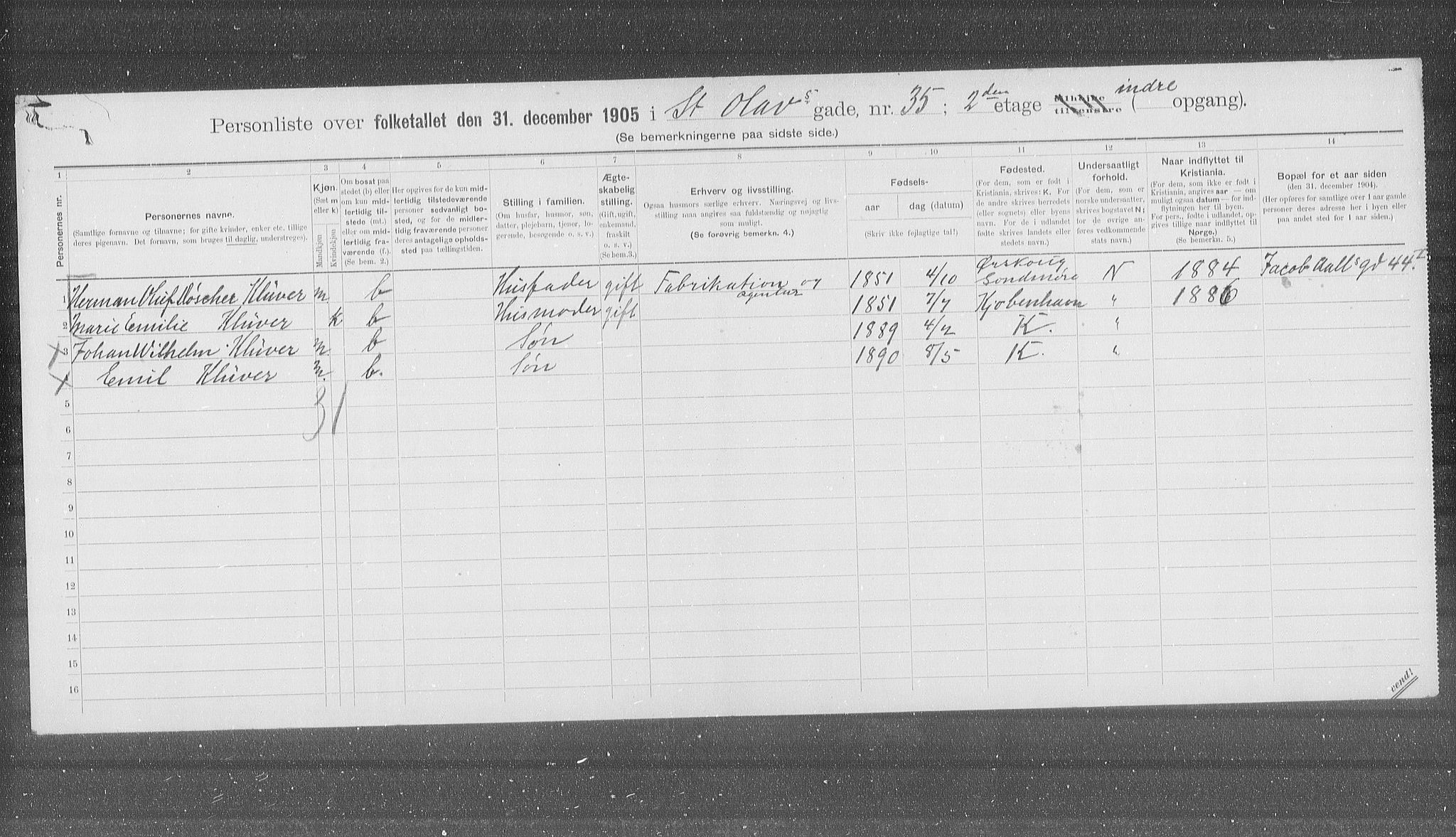 OBA, Municipal Census 1905 for Kristiania, 1905, p. 53420