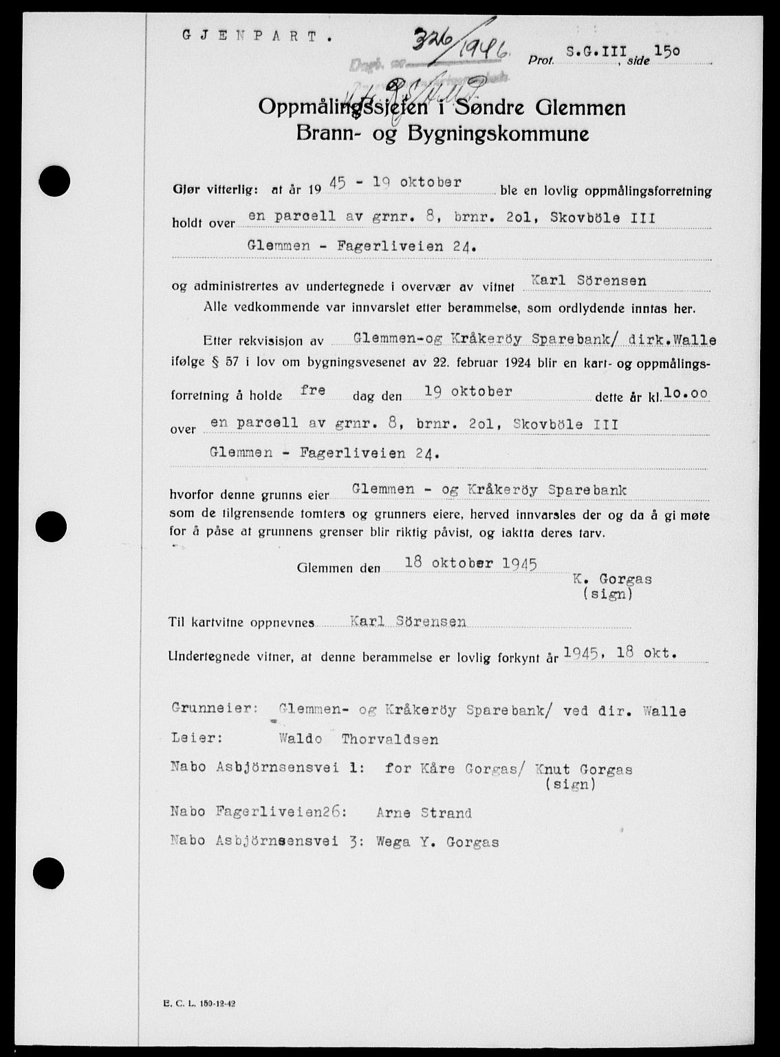 Onsøy sorenskriveri, SAO/A-10474/G/Ga/Gab/L0015: Mortgage book no. II A-15, 1945-1946, Diary no: : 326/1946