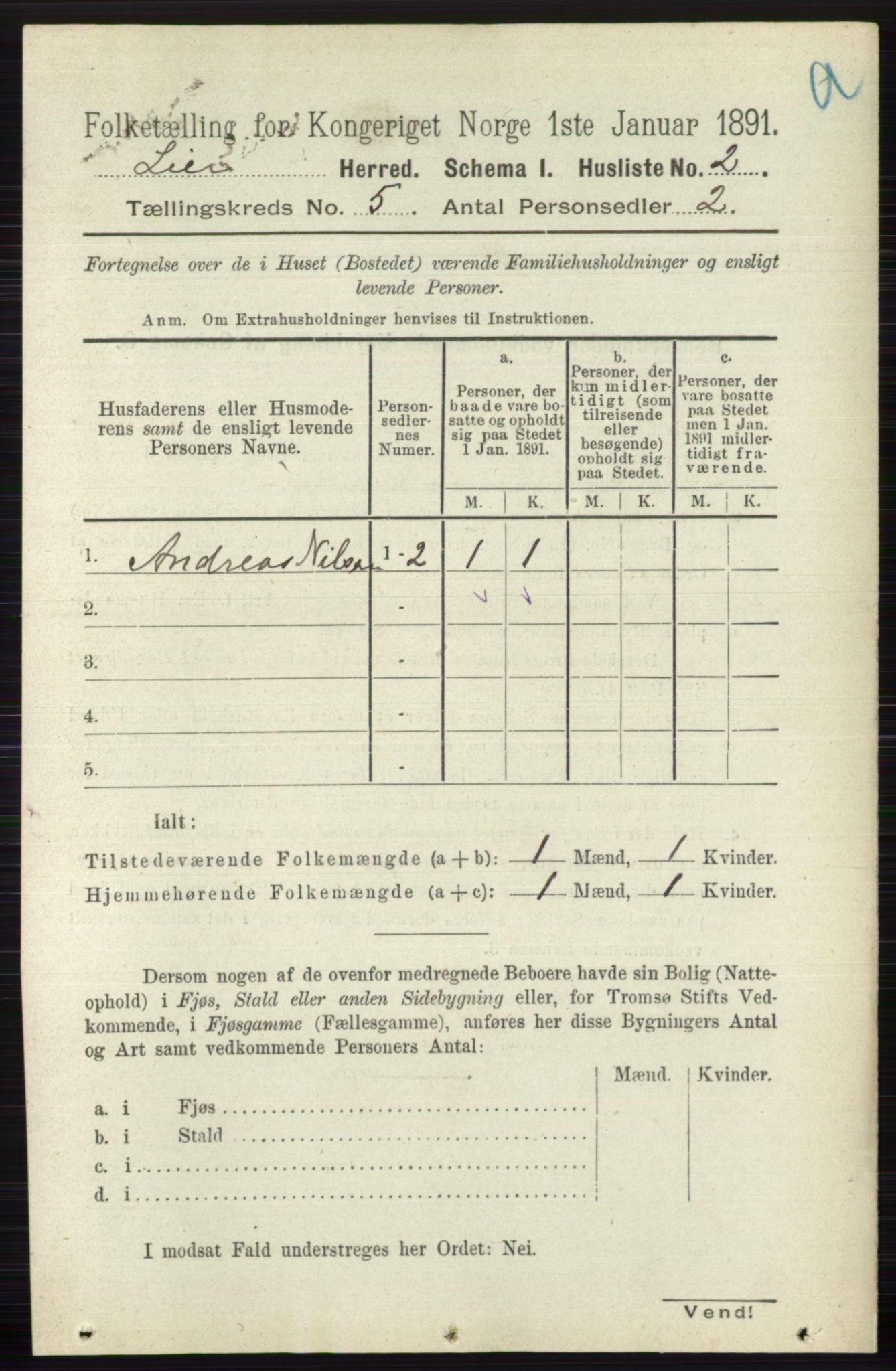 RA, 1891 census for 0626 Lier, 1891, p. 3216