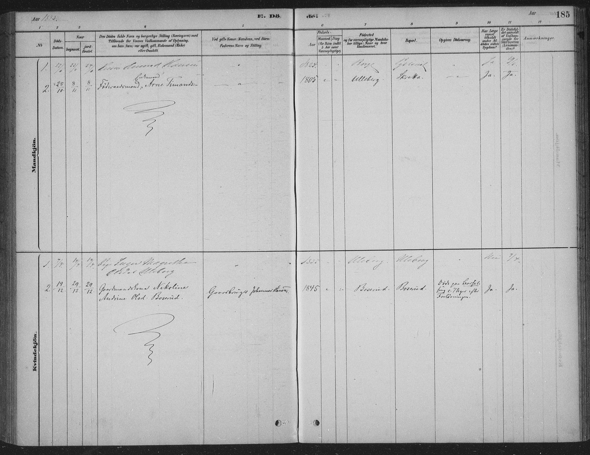 Sandsvær kirkebøker, AV/SAKO-A-244/F/Fe/L0001: Parish register (official) no. V 1, 1878-1936, p. 185