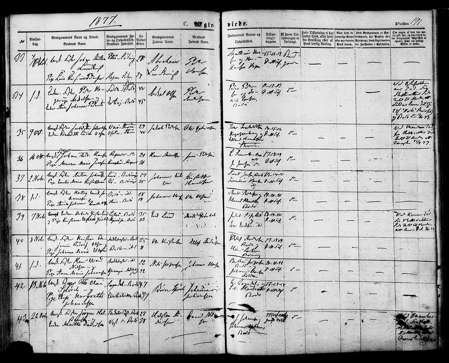 Ministerialprotokoller, klokkerbøker og fødselsregistre - Nordland, SAT/A-1459/801/L0009: Parish register (official) no. 801A09, 1876-1883, p. 191