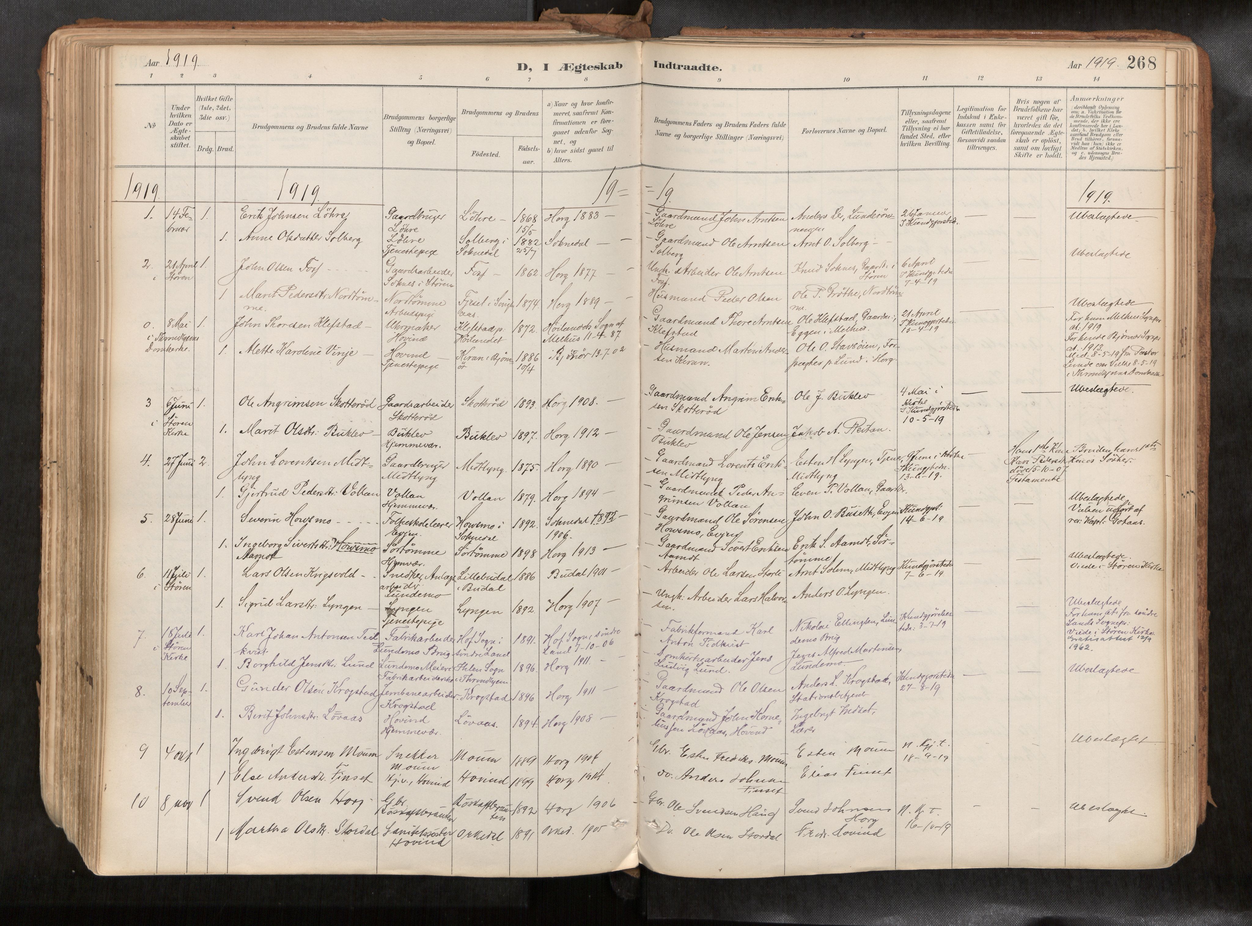 Ministerialprotokoller, klokkerbøker og fødselsregistre - Sør-Trøndelag, SAT/A-1456/692/L1105b: Parish register (official) no. 692A06, 1891-1934, p. 268