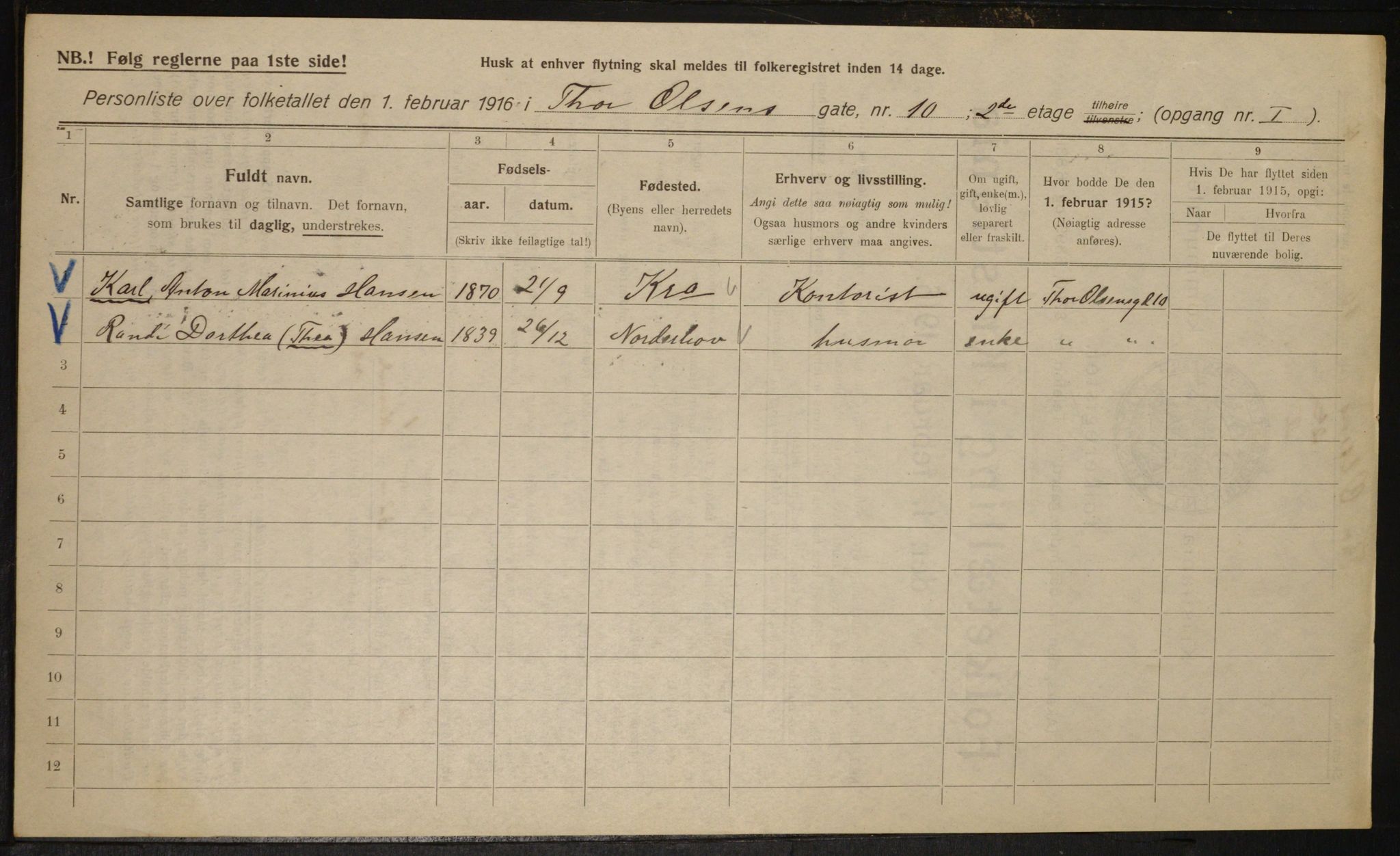 OBA, Municipal Census 1916 for Kristiania, 1916, p. 112600