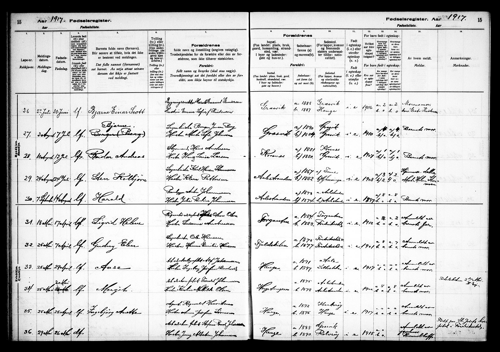 Onsøy prestekontor Kirkebøker, AV/SAO-A-10914/J/Jb/L0001: Birth register no. II 1, 1916-1938, p. 15