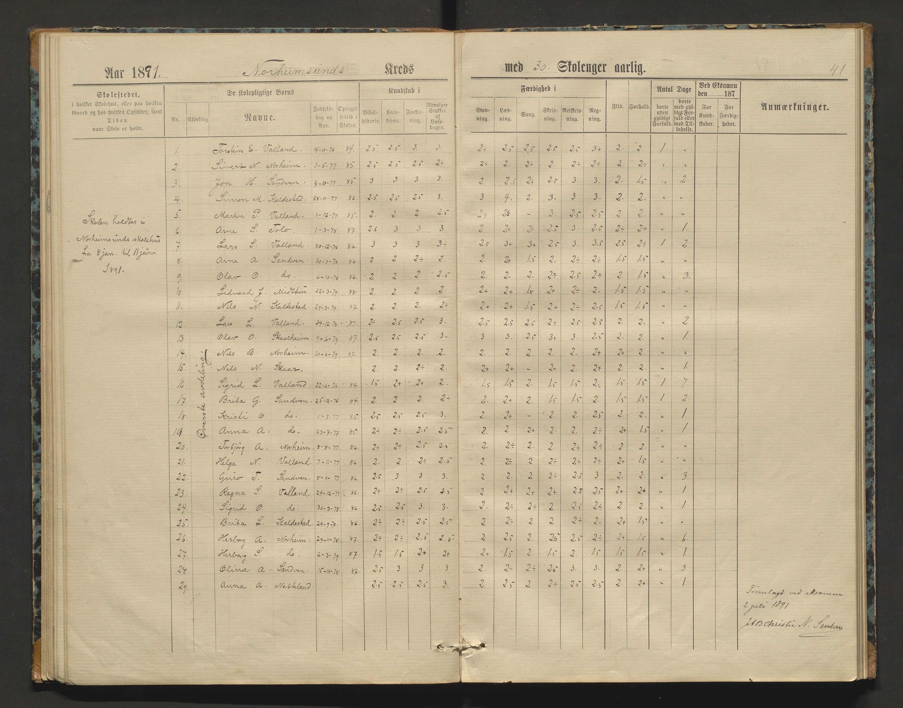 Kvam herad. Barneskulane, IKAH/1238-231/F/Fa/L0002: Skuleprotokoll for Norheimsund krins, 1878-1891, p. 40