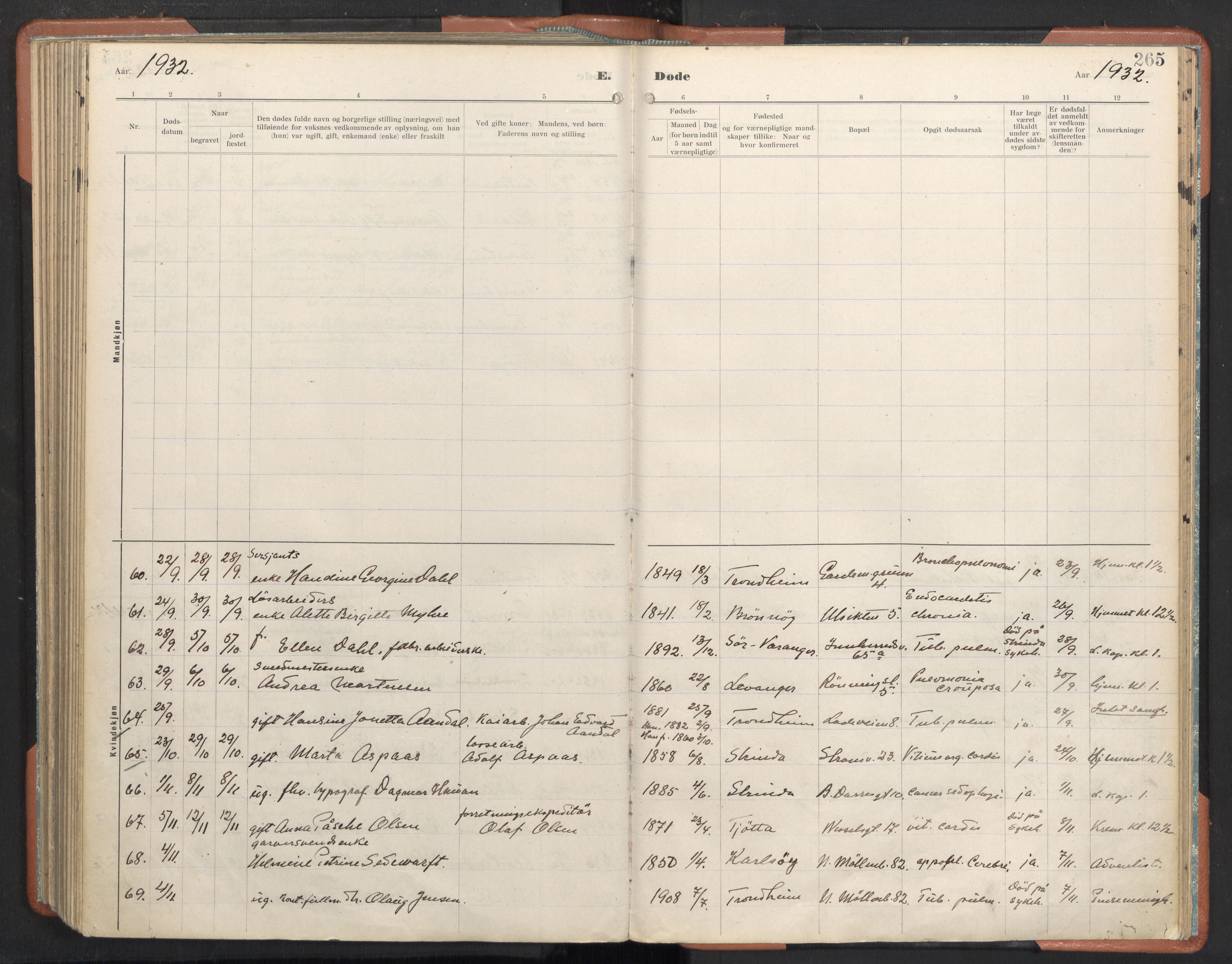 Ministerialprotokoller, klokkerbøker og fødselsregistre - Sør-Trøndelag, SAT/A-1456/605/L0245: Parish register (official) no. 605A07, 1916-1938, p. 265