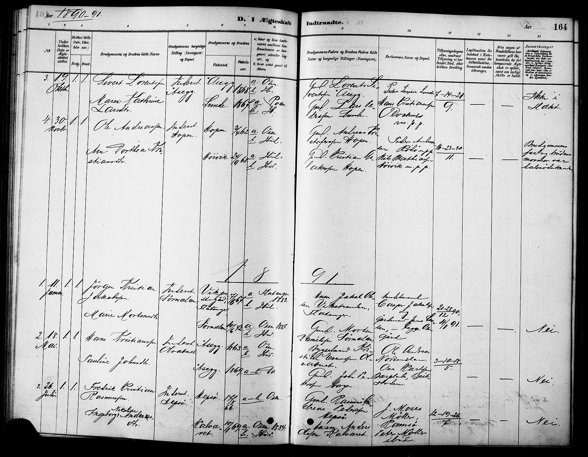 Ministerialprotokoller, klokkerbøker og fødselsregistre - Sør-Trøndelag, SAT/A-1456/658/L0722: Parish register (official) no. 658A01, 1879-1896, p. 164