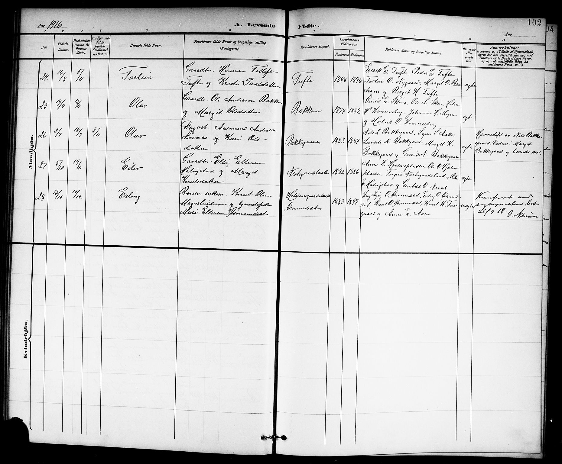 Hol kirkebøker, AV/SAKO-A-227/G/Ga/L0001: Parish register (copy) no. I 1, 1900-1919, p. 102