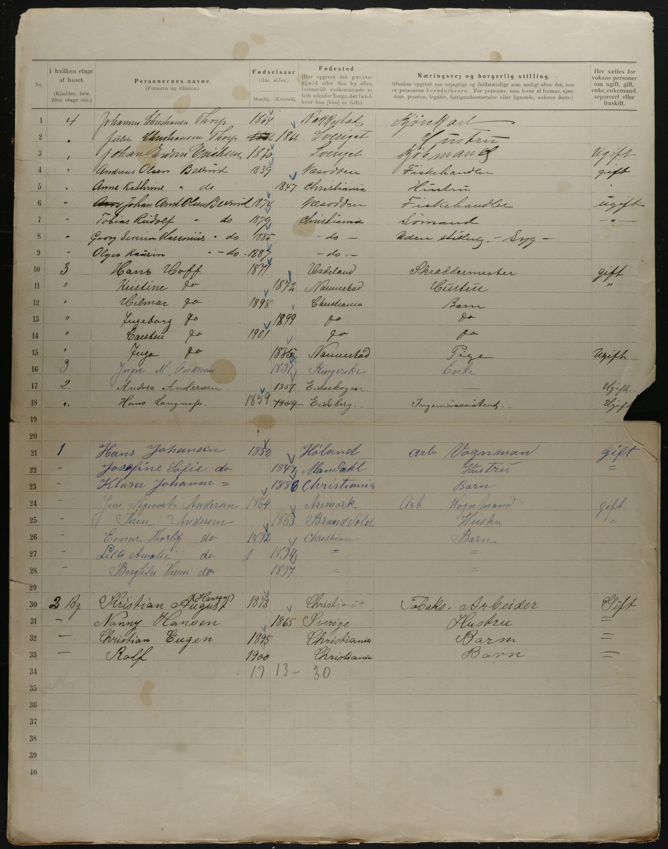 OBA, Municipal Census 1901 for Kristiania, 1901, p. 16584