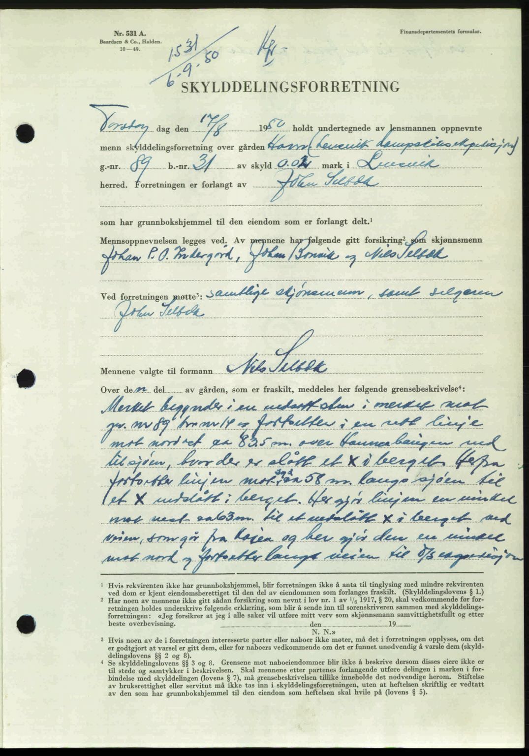 Fosen sorenskriveri, AV/SAT-A-1107/1/2/2C: Mortgage book no. A, 1946-1950, Diary no: : 1531/1950
