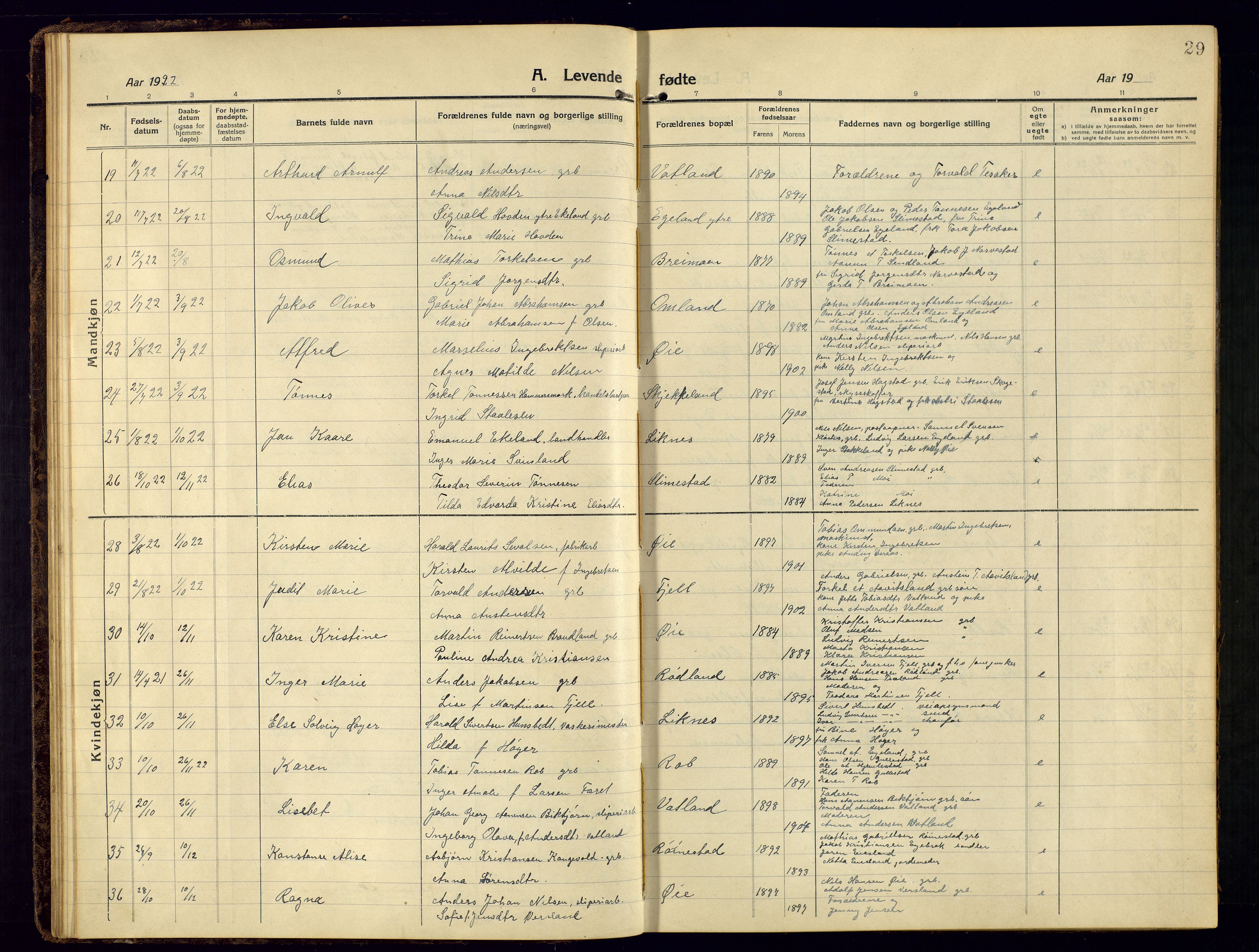 Kvinesdal sokneprestkontor, AV/SAK-1111-0026/F/Fb/Fbb/L0004: Parish register (copy) no. B 4, 1917-1938, p. 29