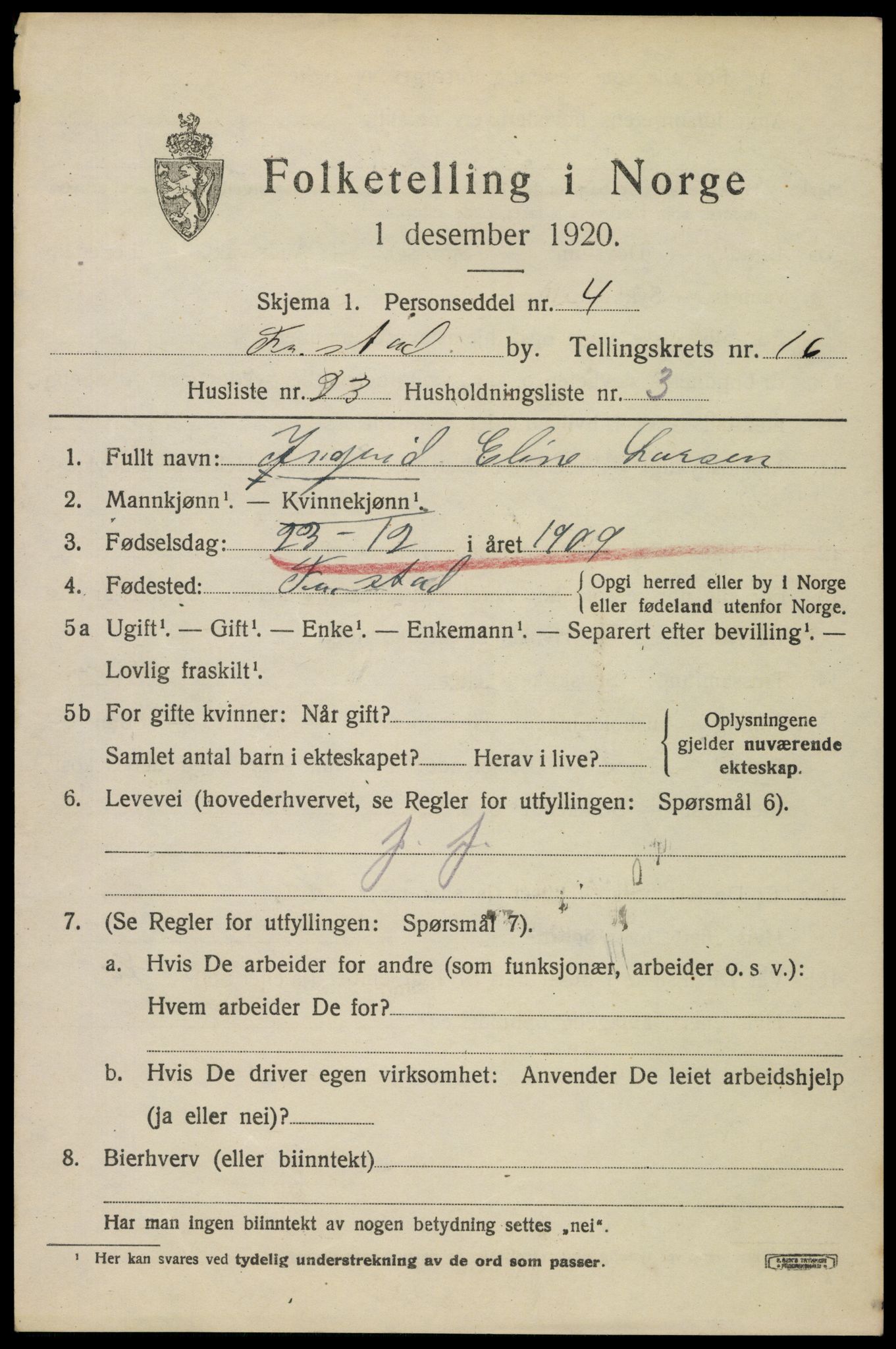 SAO, 1920 census for Fredrikstad, 1920, p. 37451