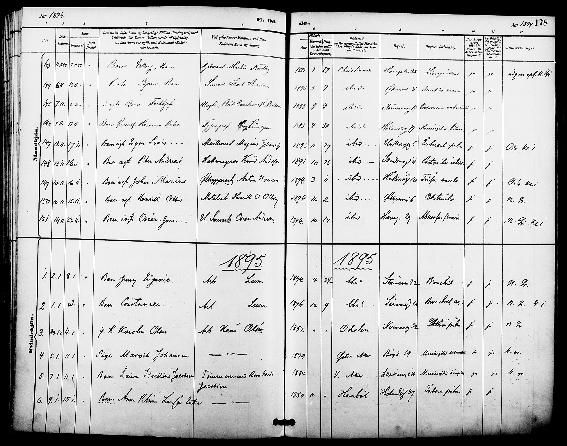 Kampen prestekontor Kirkebøker, AV/SAO-A-10853/F/Fa/L0008: Parish register (official) no. I 8, 1892-1902, p. 178